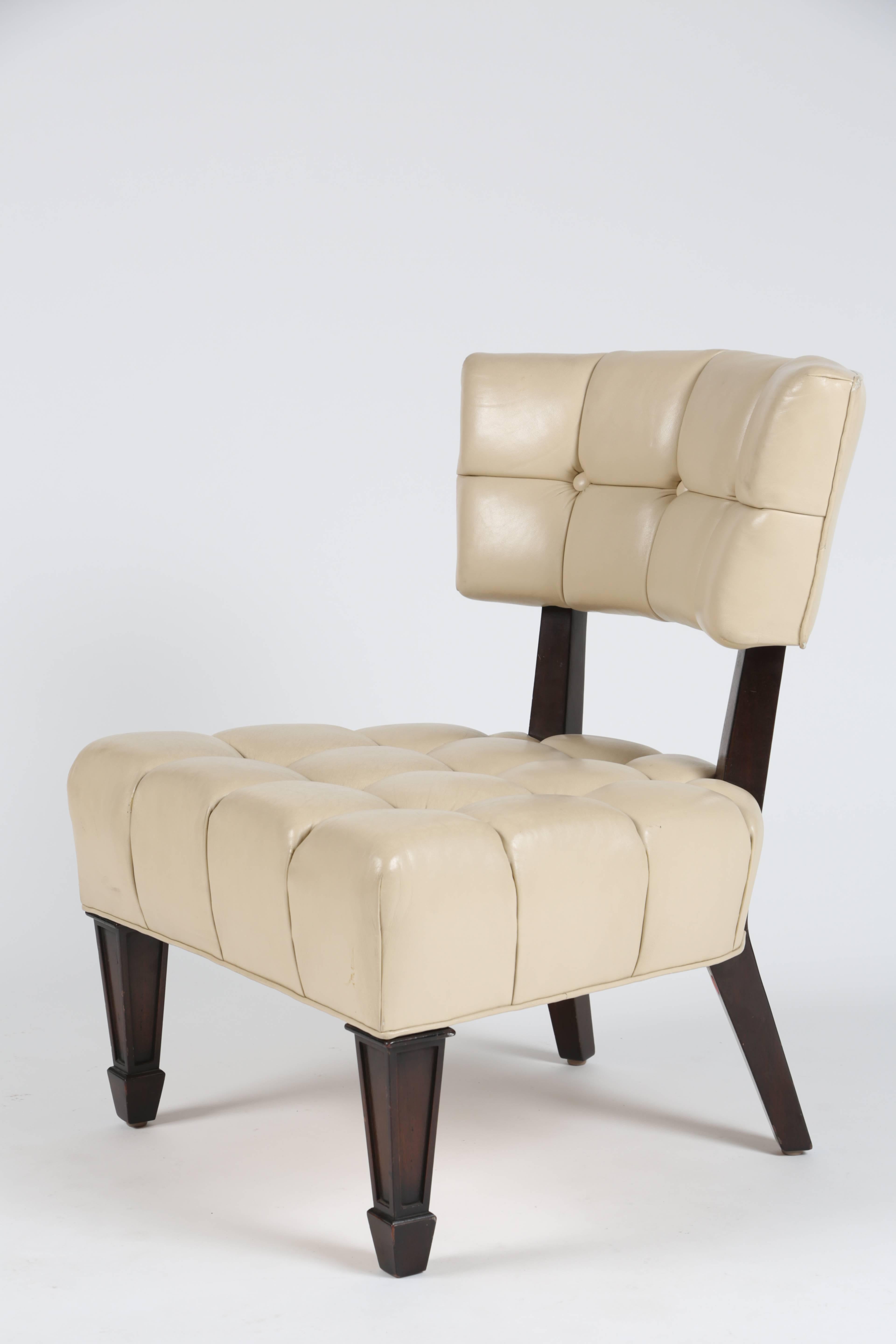 American Pair of Tufted Leather Pull Up Chairs by William 