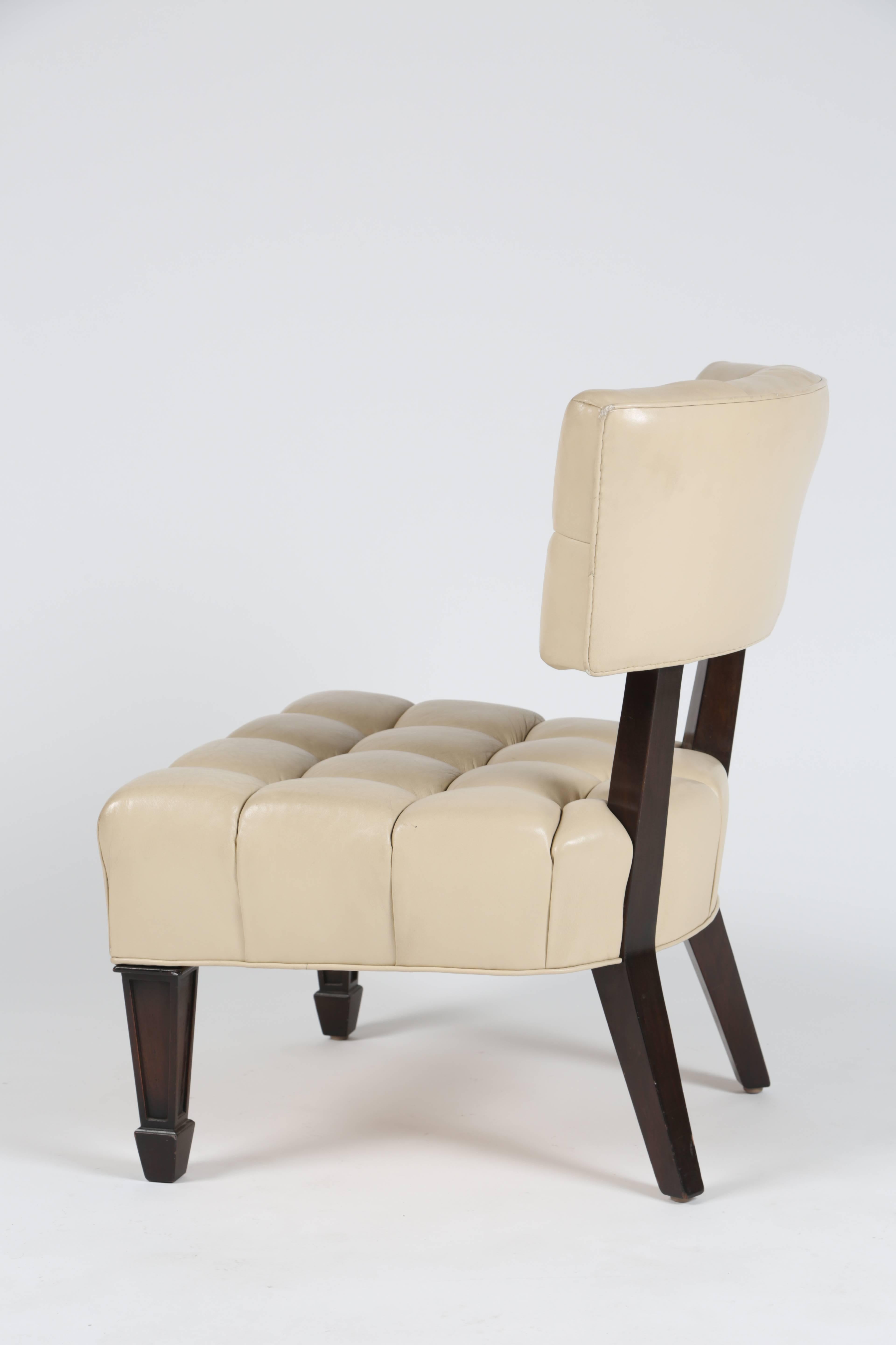 Pair of Tufted Leather Pull Up Chairs by William 