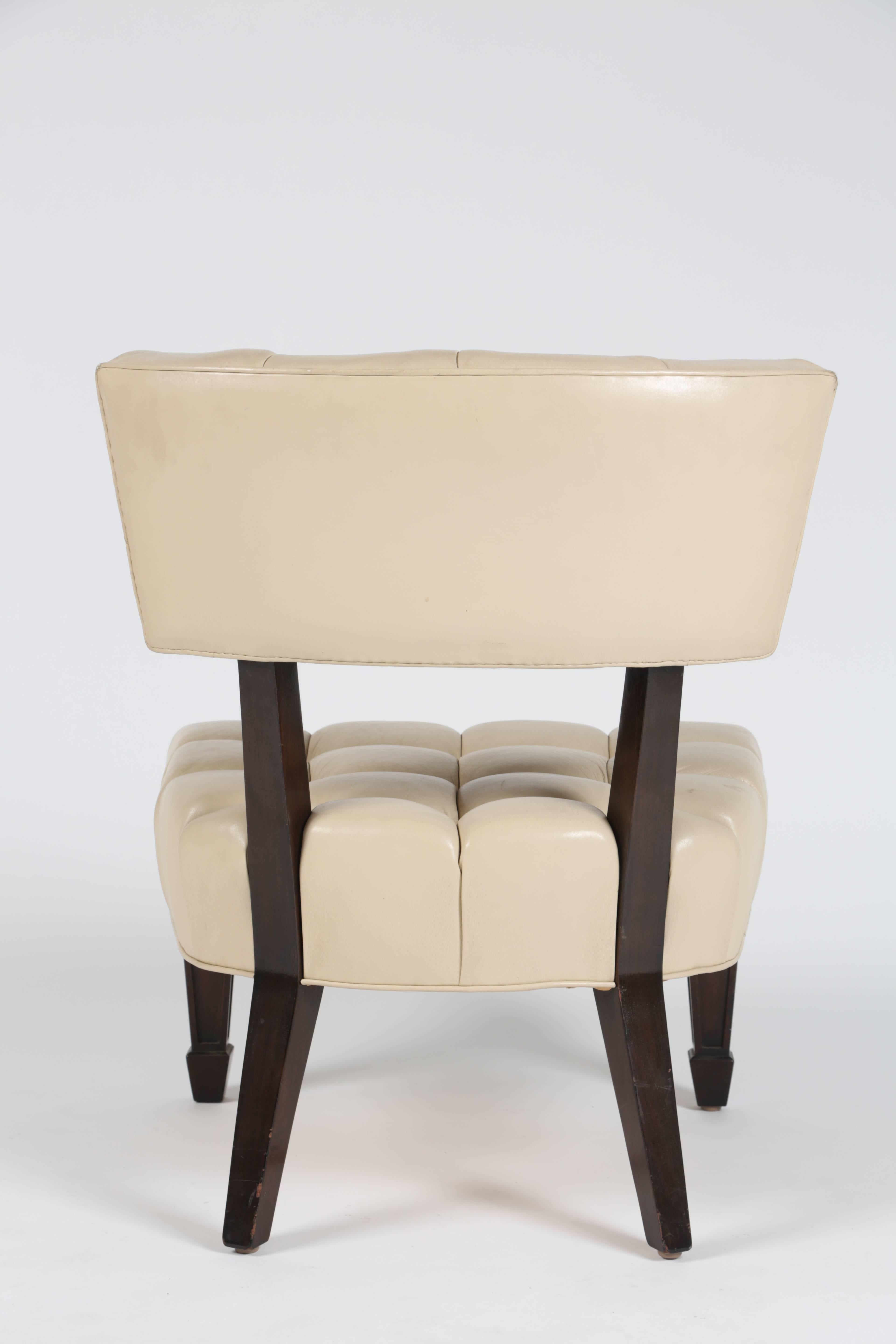 Pair of Tufted Leather Pull Up Chairs by William 