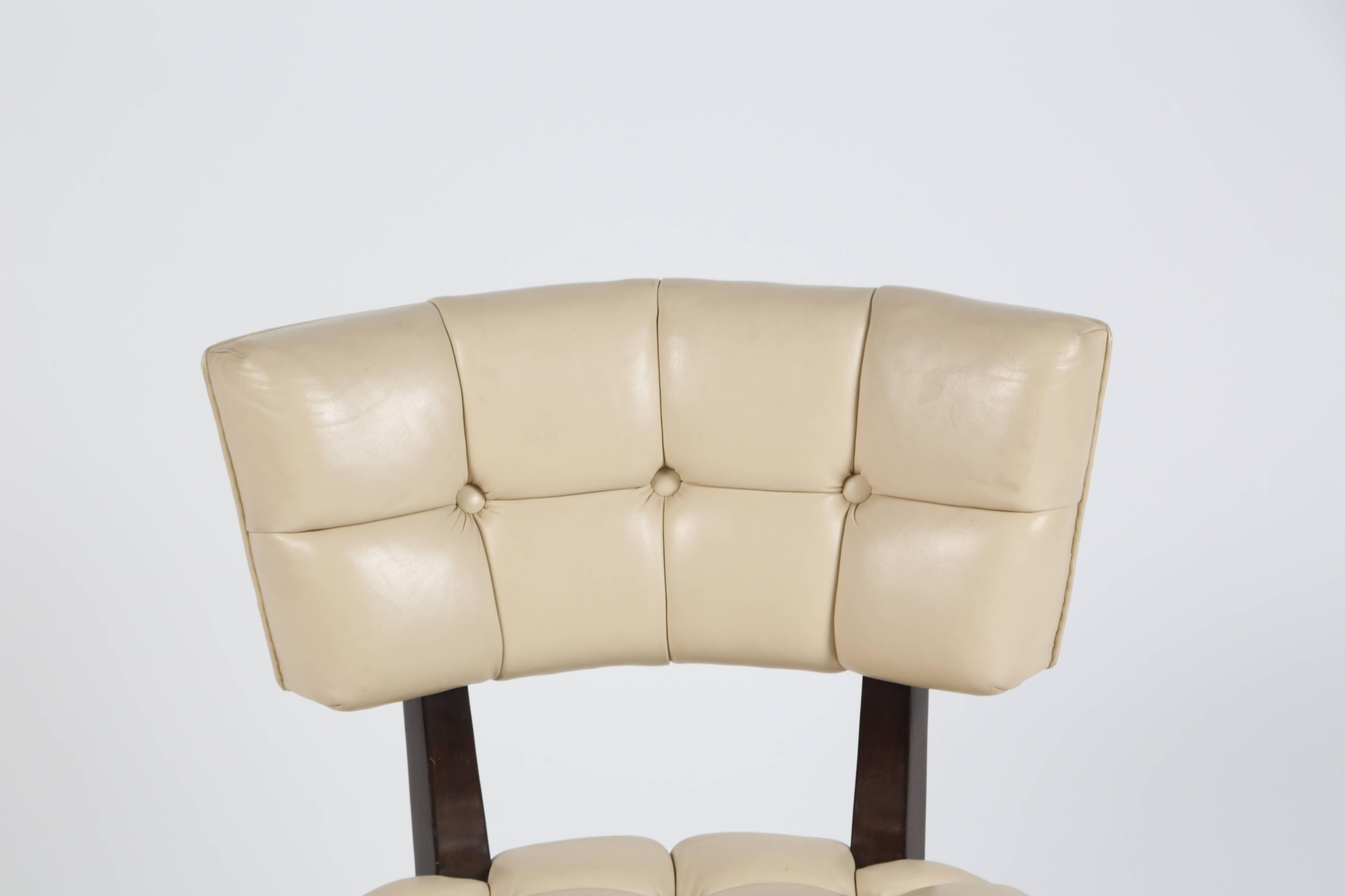 Mid-Century Modern Pair of Tufted Leather Pull Up Chairs by William 