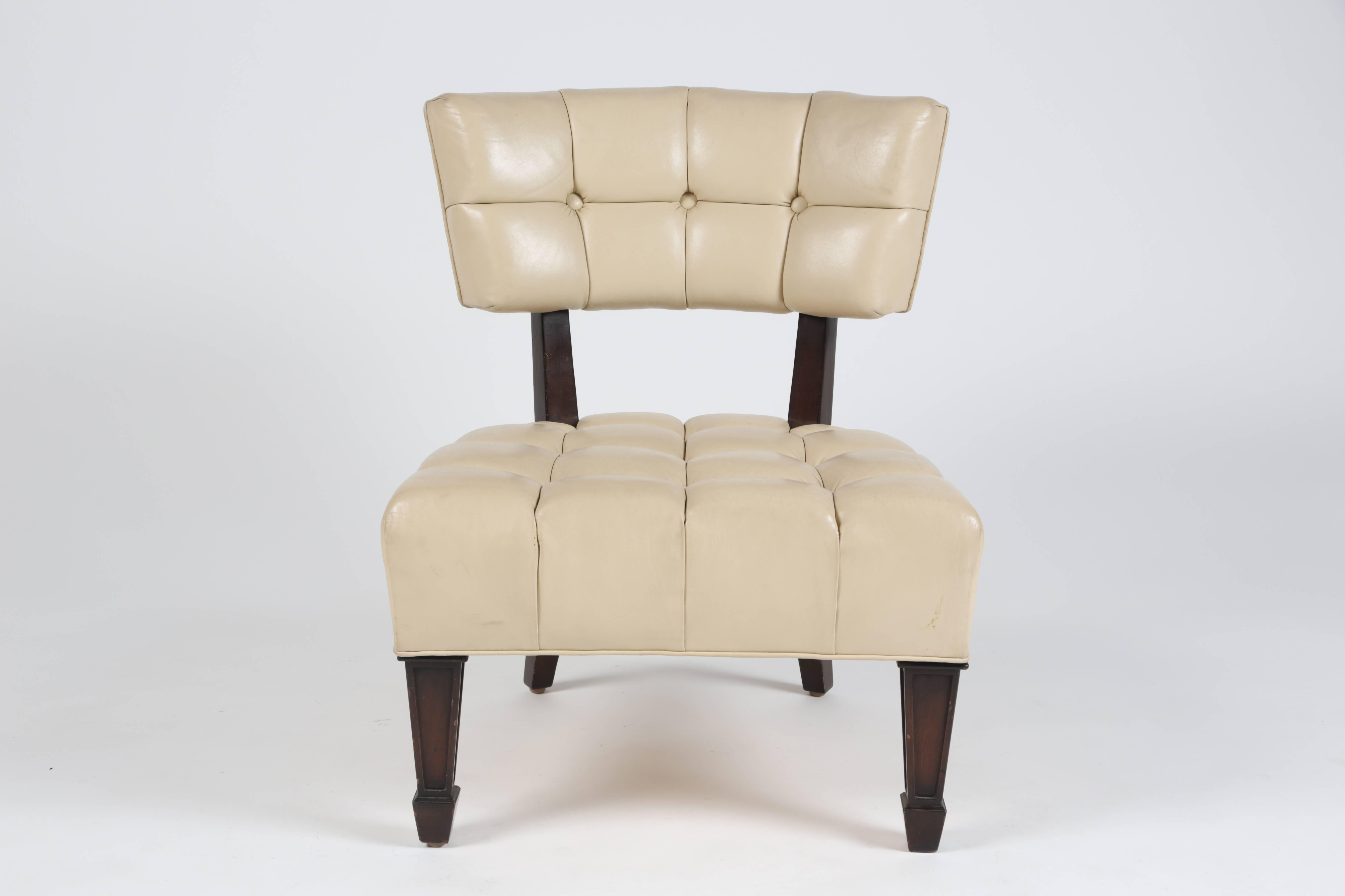 Mid-20th Century Pair of Tufted Leather Pull Up Chairs by William 