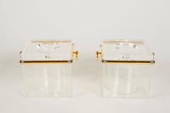 Pair of Lucite Ice Buckets with Gold Plate and Silver Trim