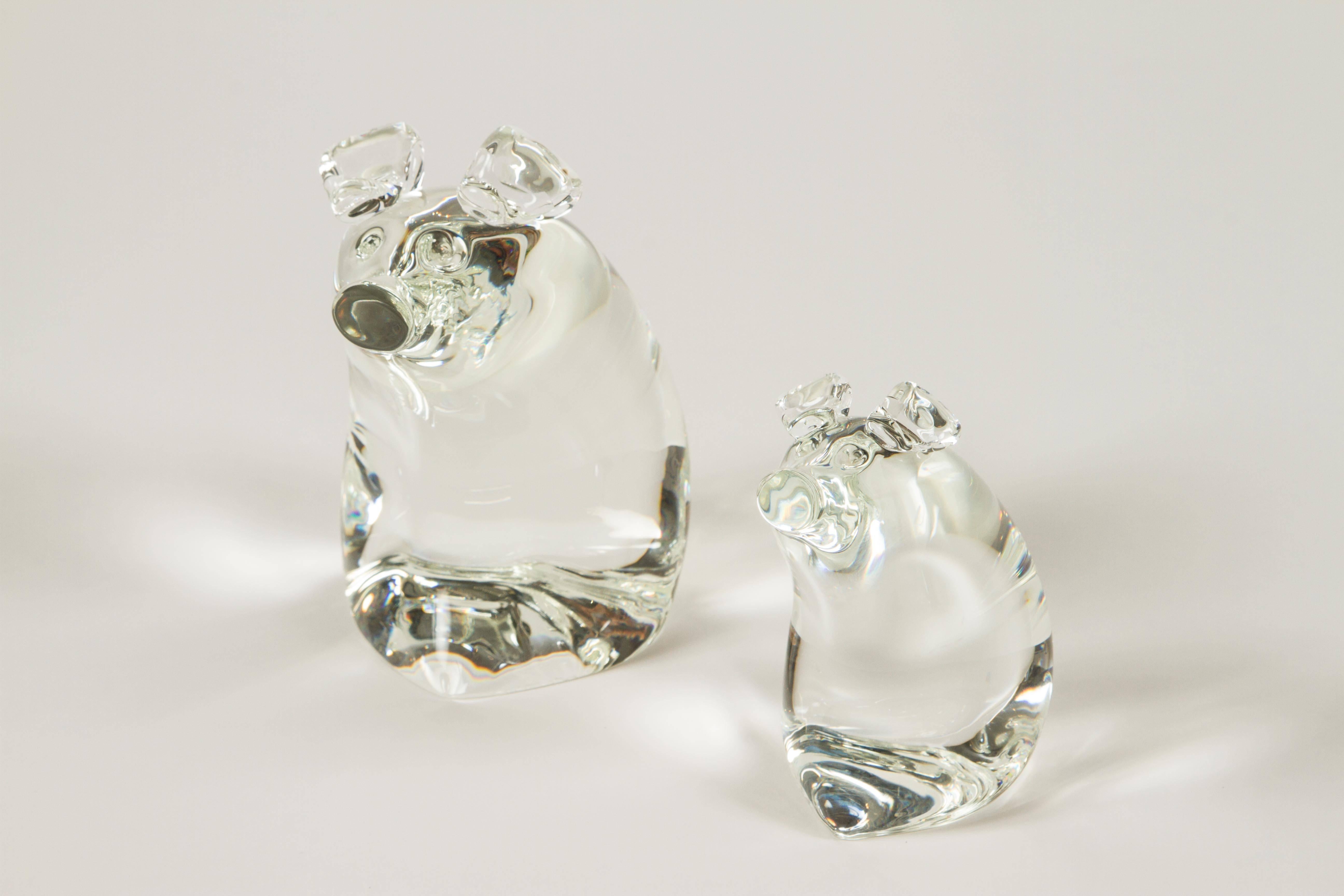 Mid-Century Modern Momma Pig and Baby Pig by Lloyd Atkins for Steuben Glass