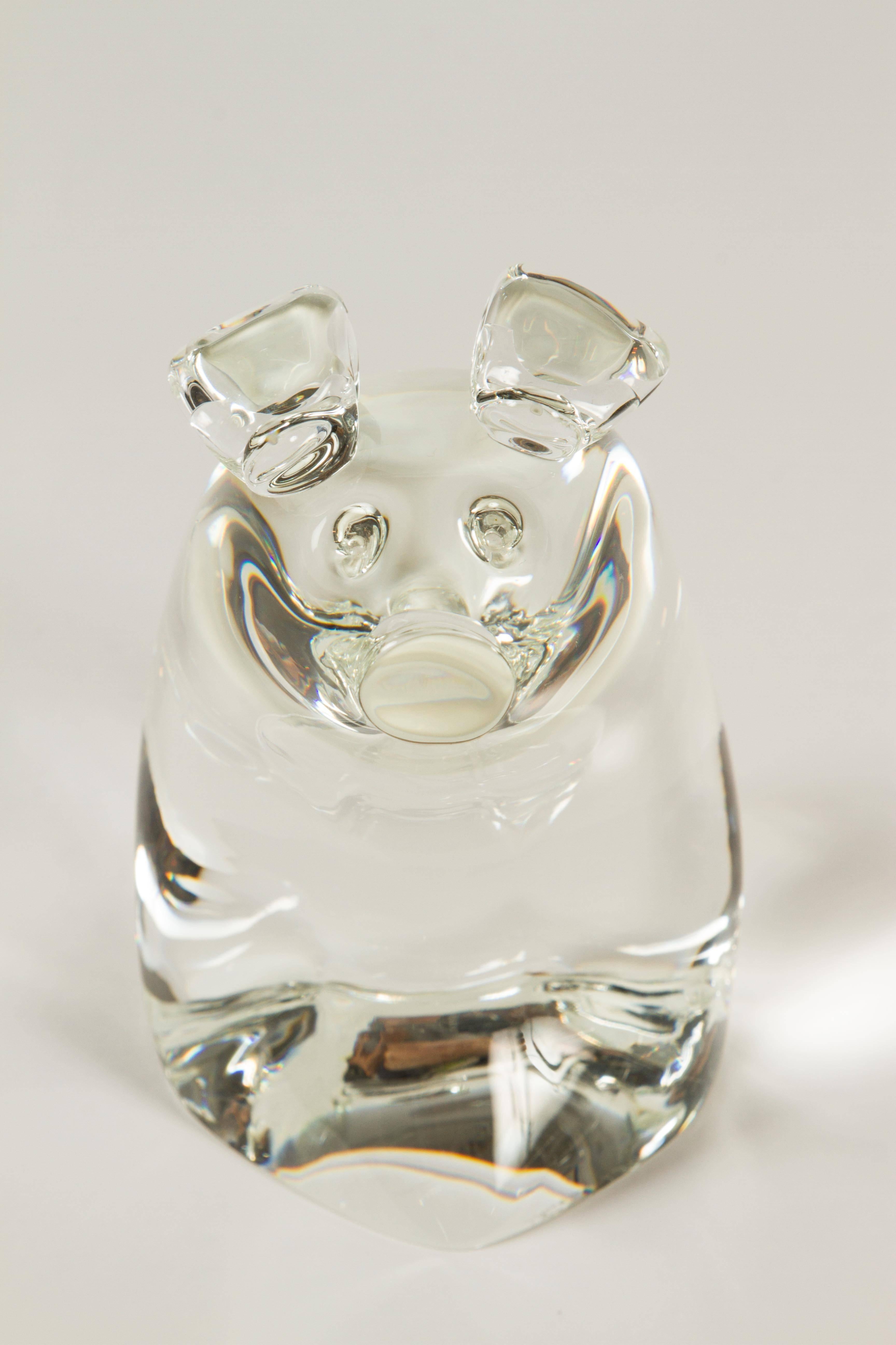 American Momma Pig and Baby Pig by Lloyd Atkins for Steuben Glass