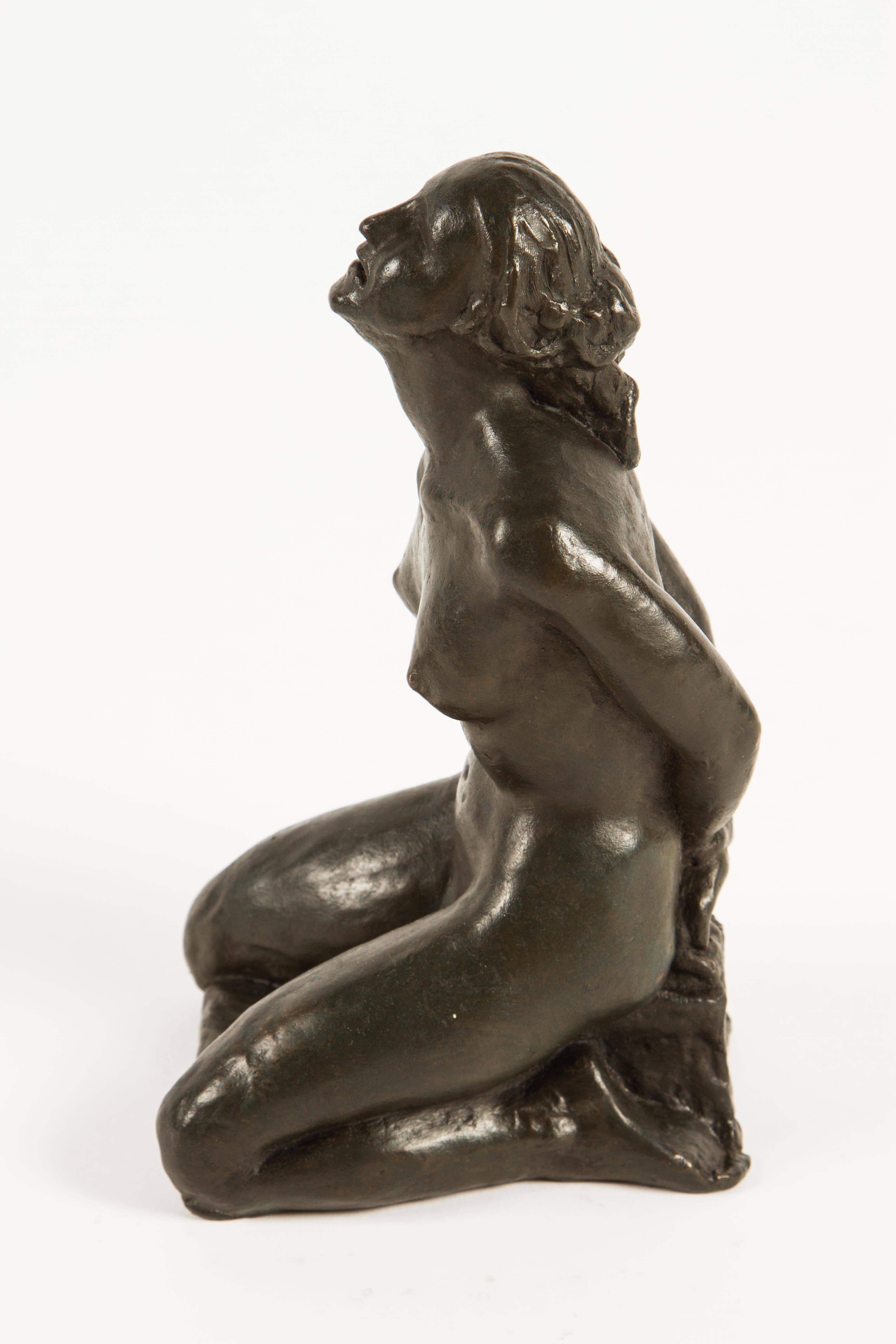 Unknown Figural Bronze Sculpture Signed Prazdova