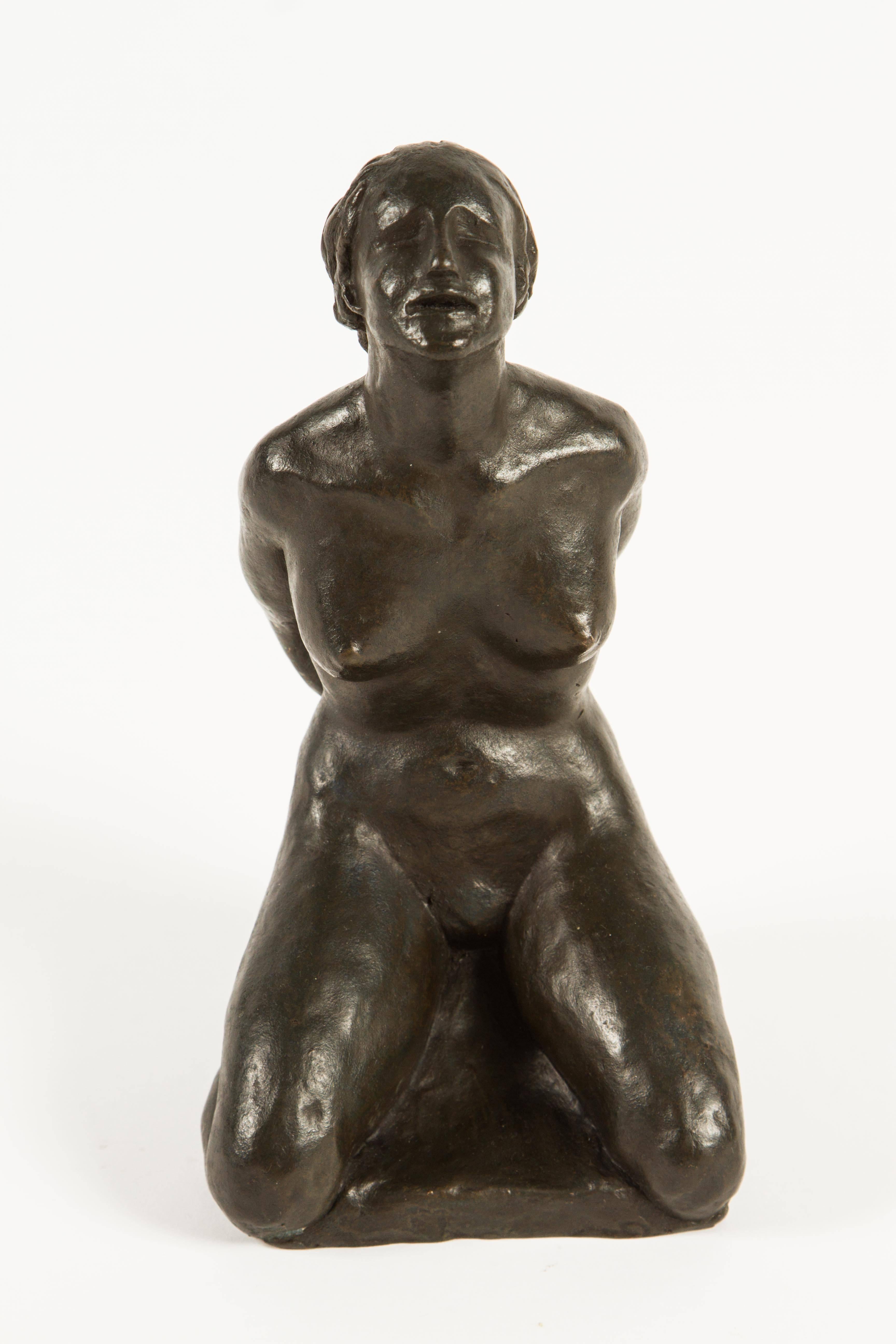 Cast Figural Bronze Sculpture Signed Prazdova