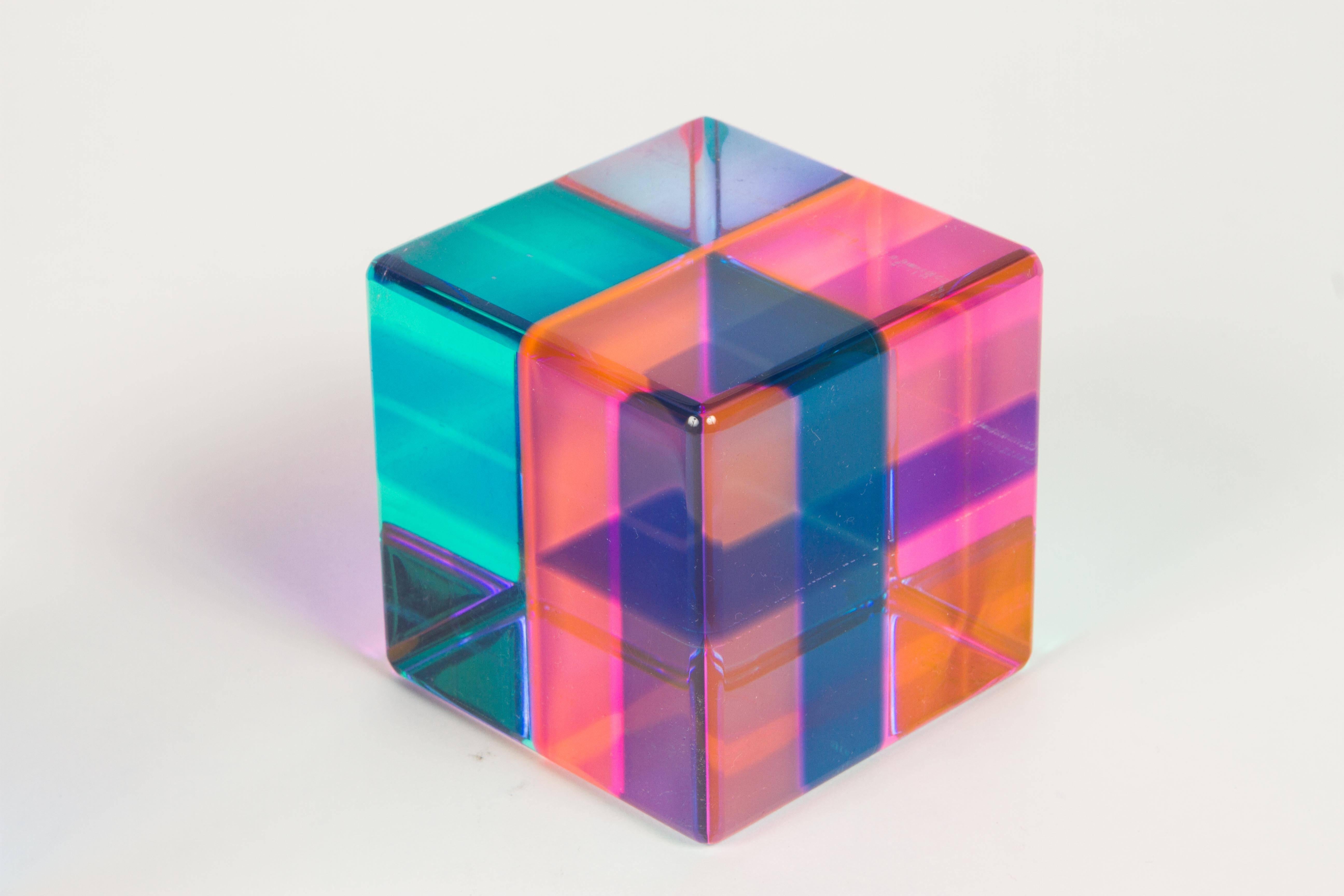 Multi-Color Large Cube Sculpture by Vassa In Good Condition In Palm Desert, CA