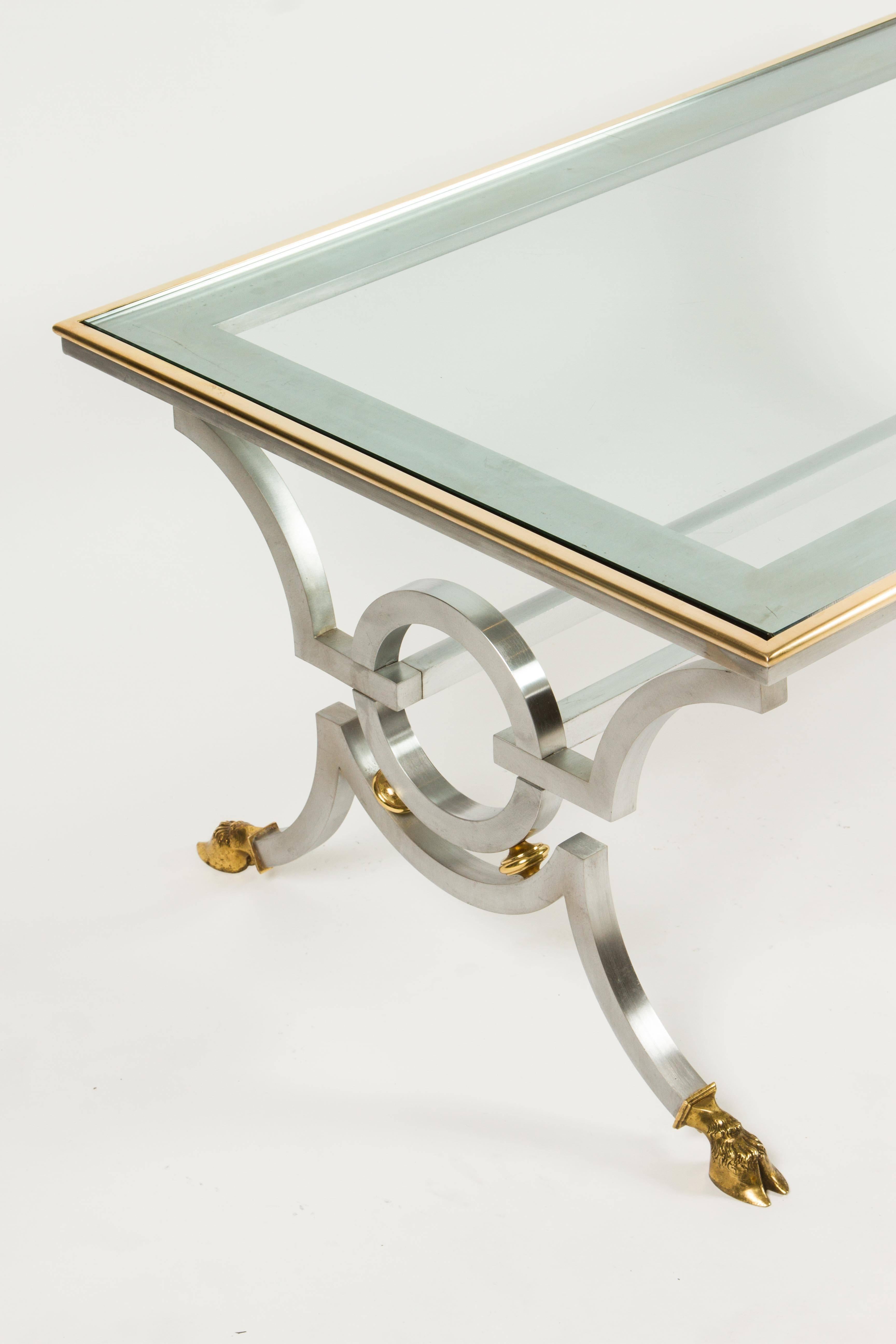 Hollywood Regency Chic Steel, Brass and Glass Cocktail Table