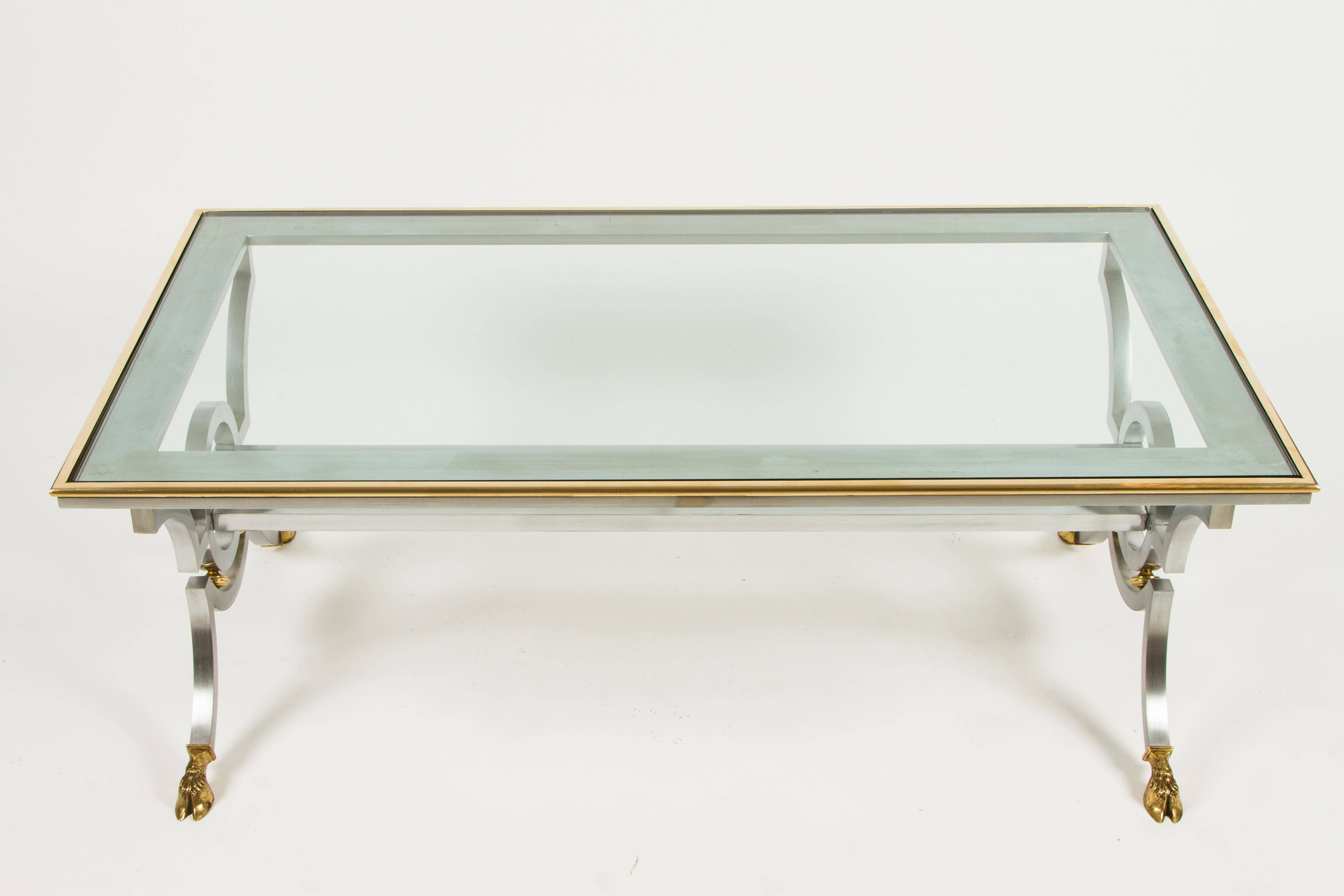 Late 20th Century Chic Steel, Brass and Glass Cocktail Table