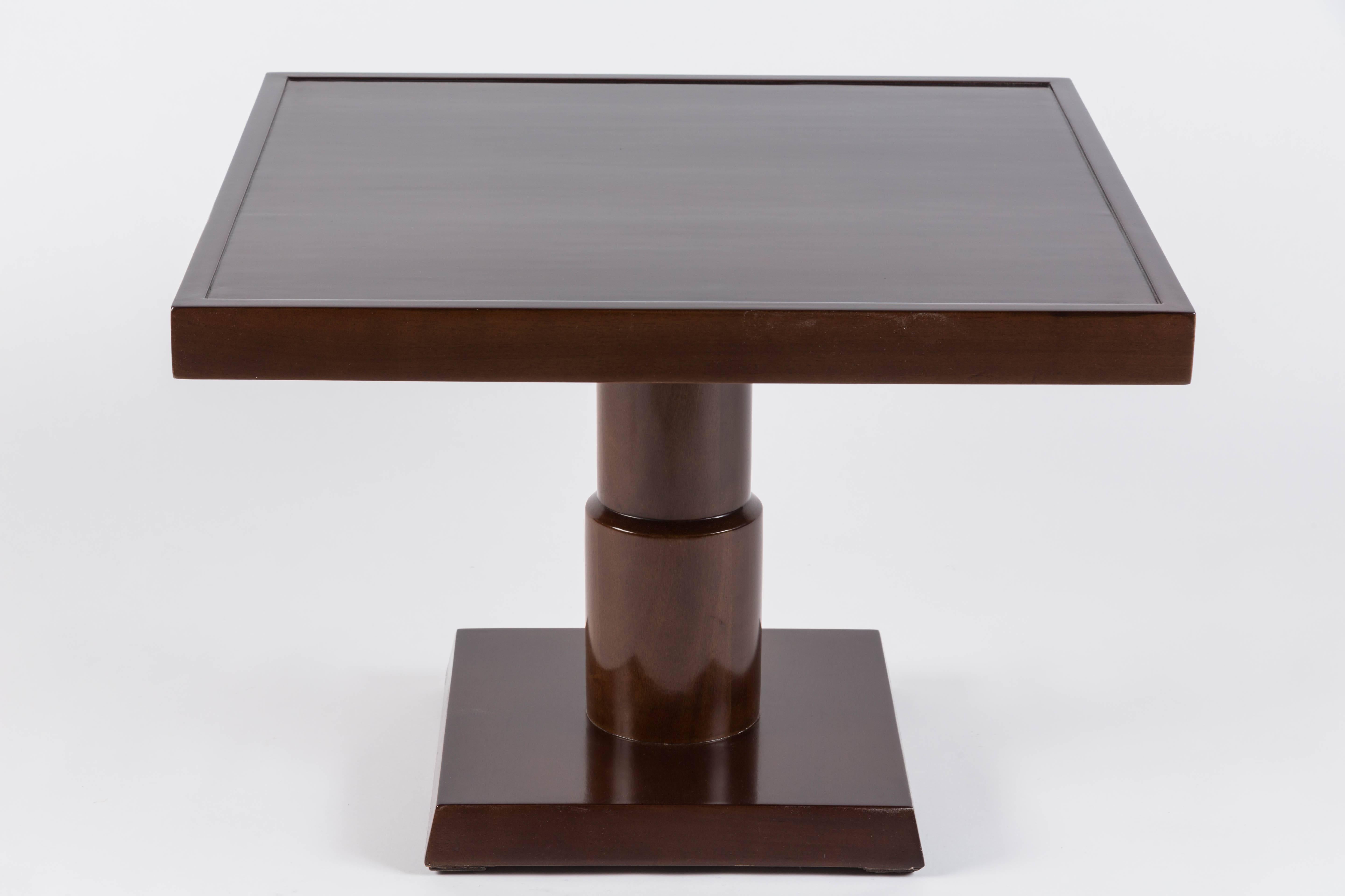This side table is a real beauty. Recently refinished in a high polished warm brown, table is attributed to Johan Tapp. Perfect for any number of interior styles.