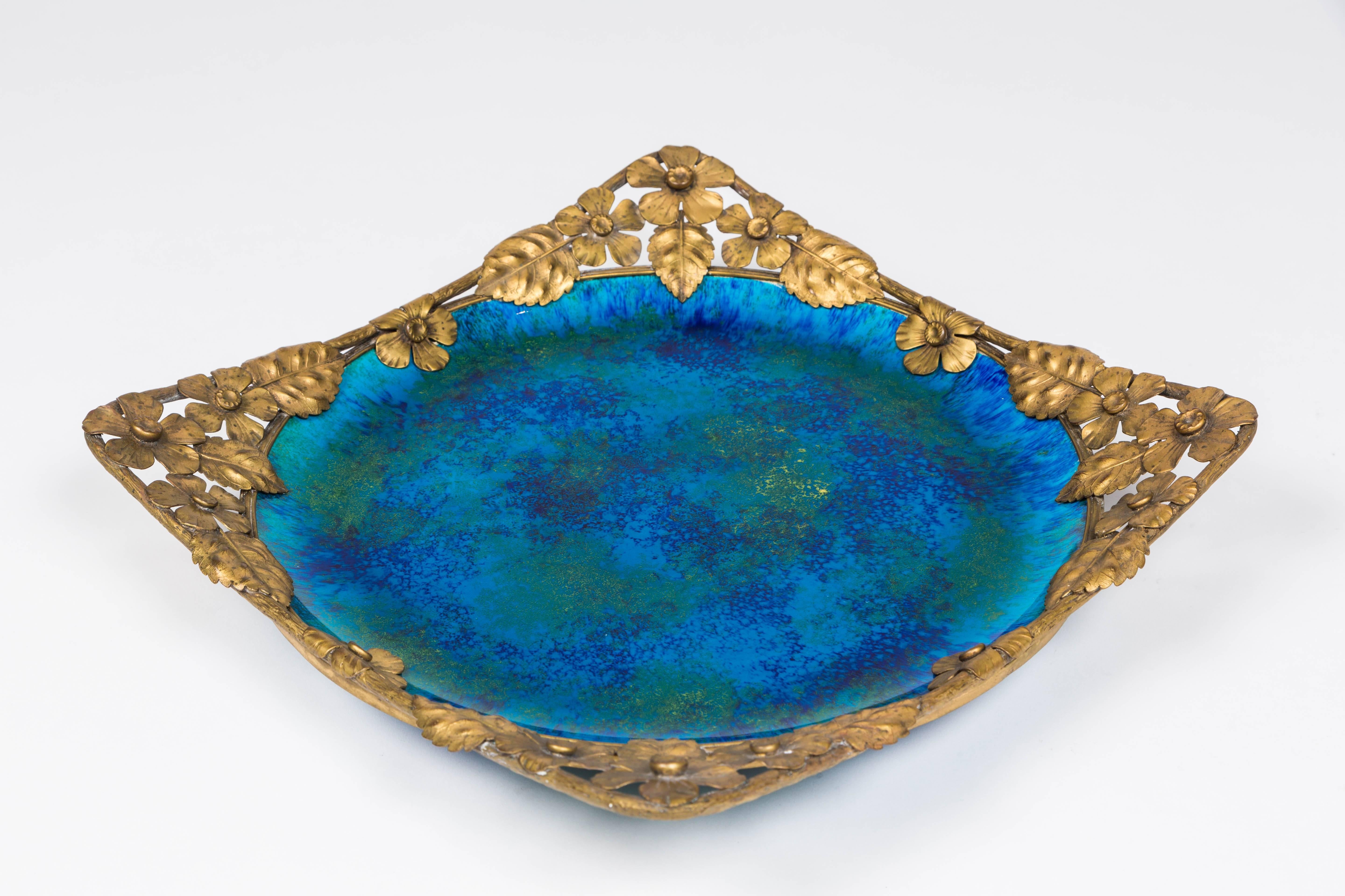 Early 20th Century  Platter with Gilt Metal Surround by Paul Millet for Sevres