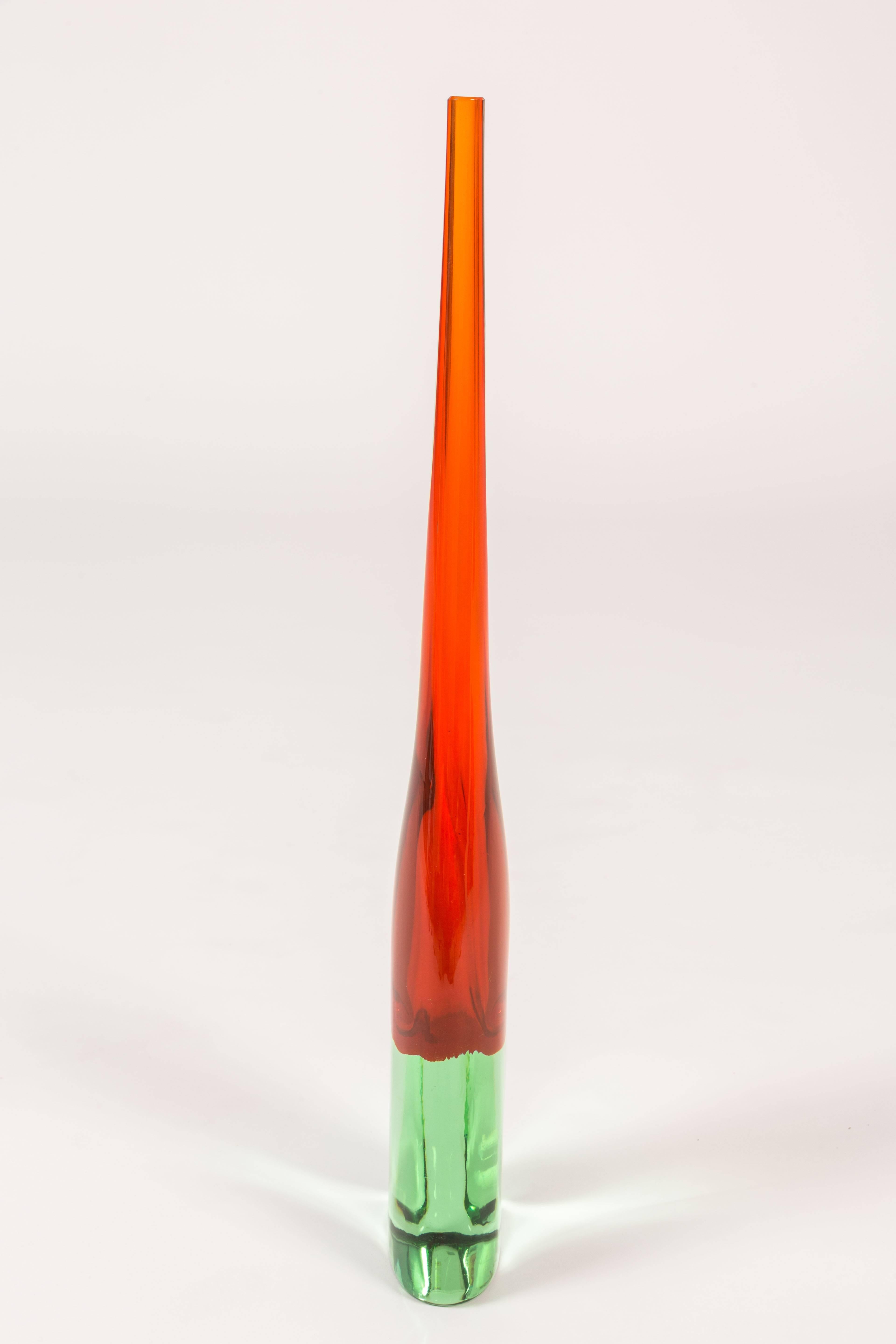 Mid-Century Modern Tall Murano Glass Submerso Vessel