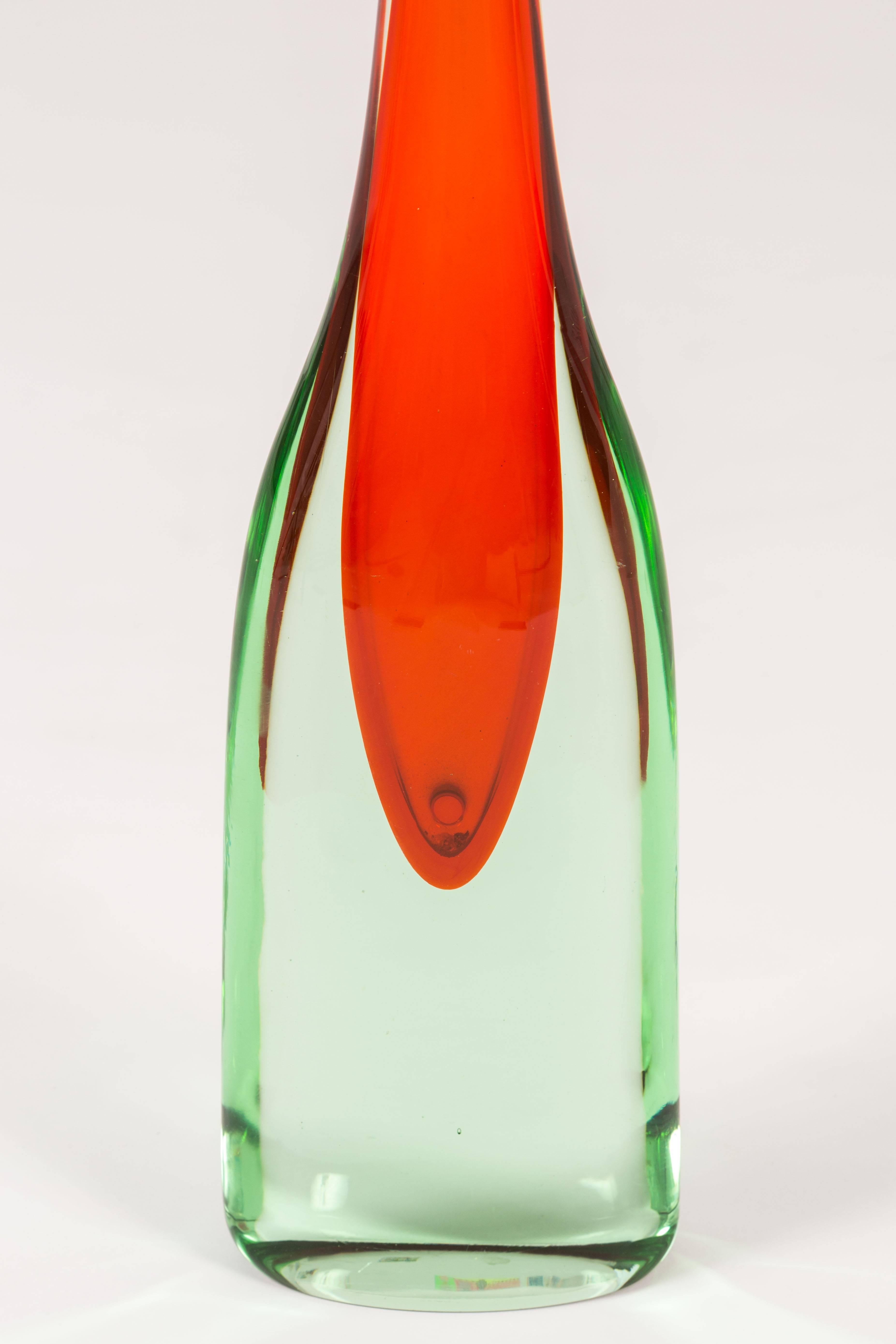 Mid-20th Century Tall Murano Glass Submerso Vessel