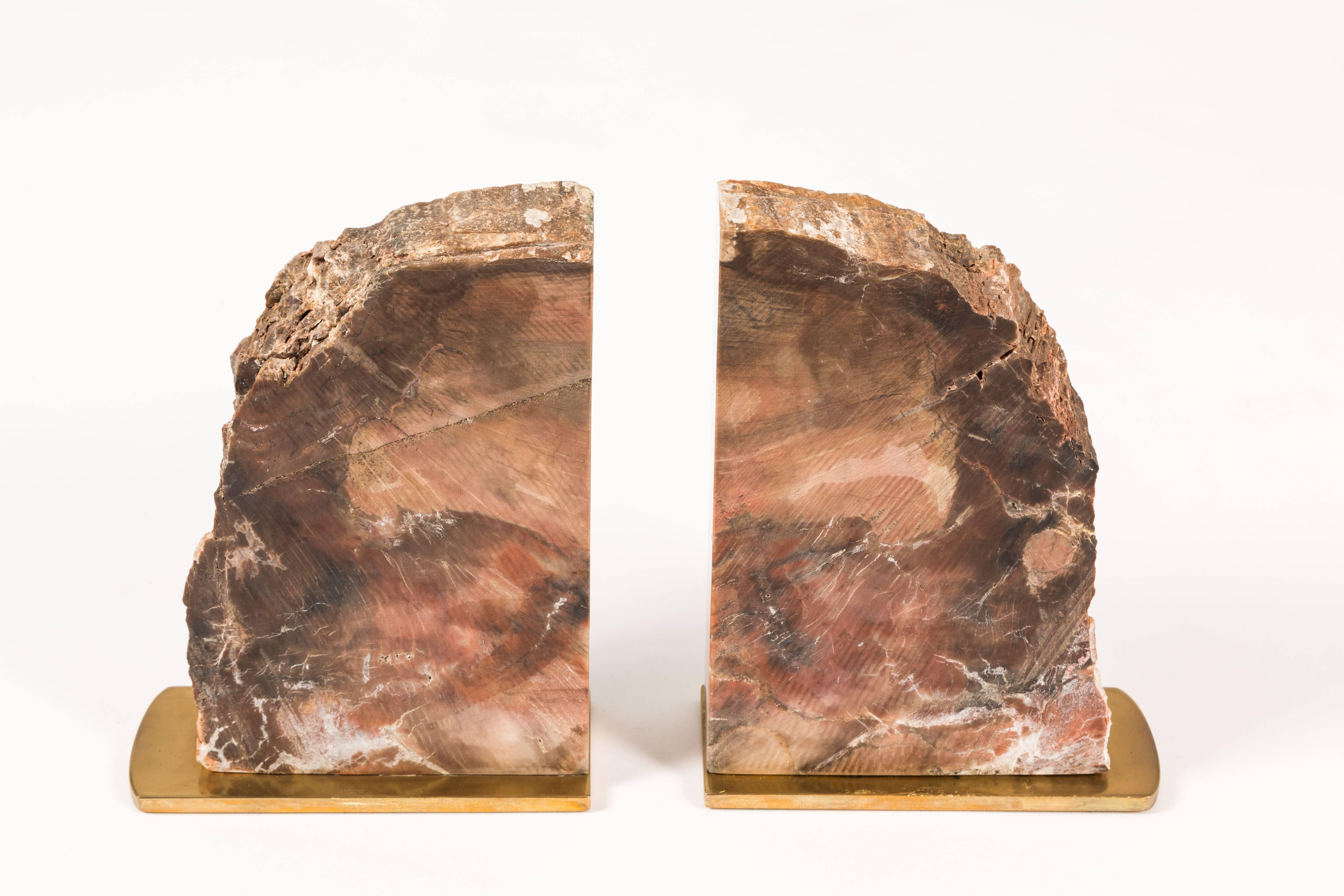 20th Century Petrified Wood Bookends by Gibson