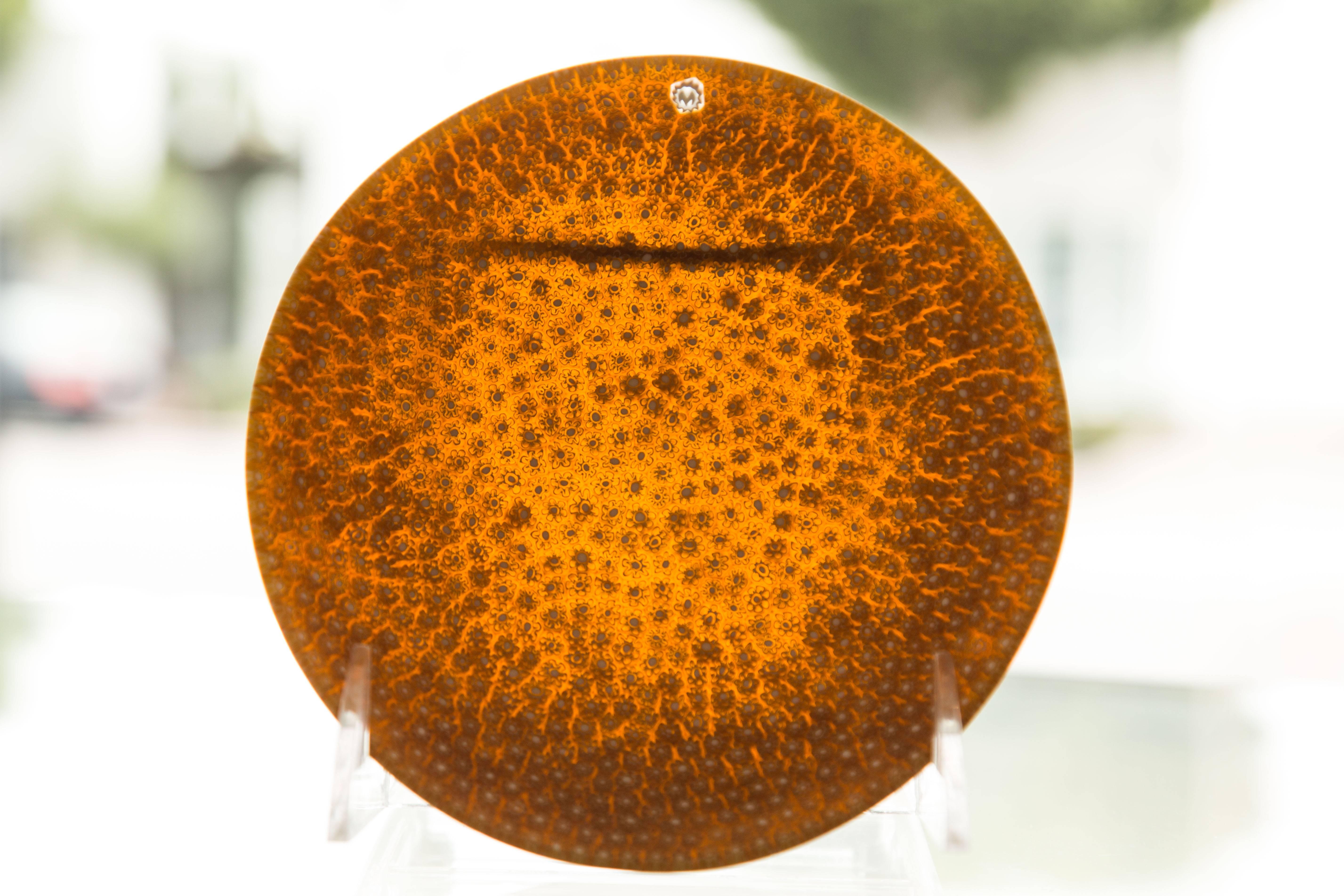 Beaded Ochre Millefiori Glass Plate by Ercole Moretti For Sale