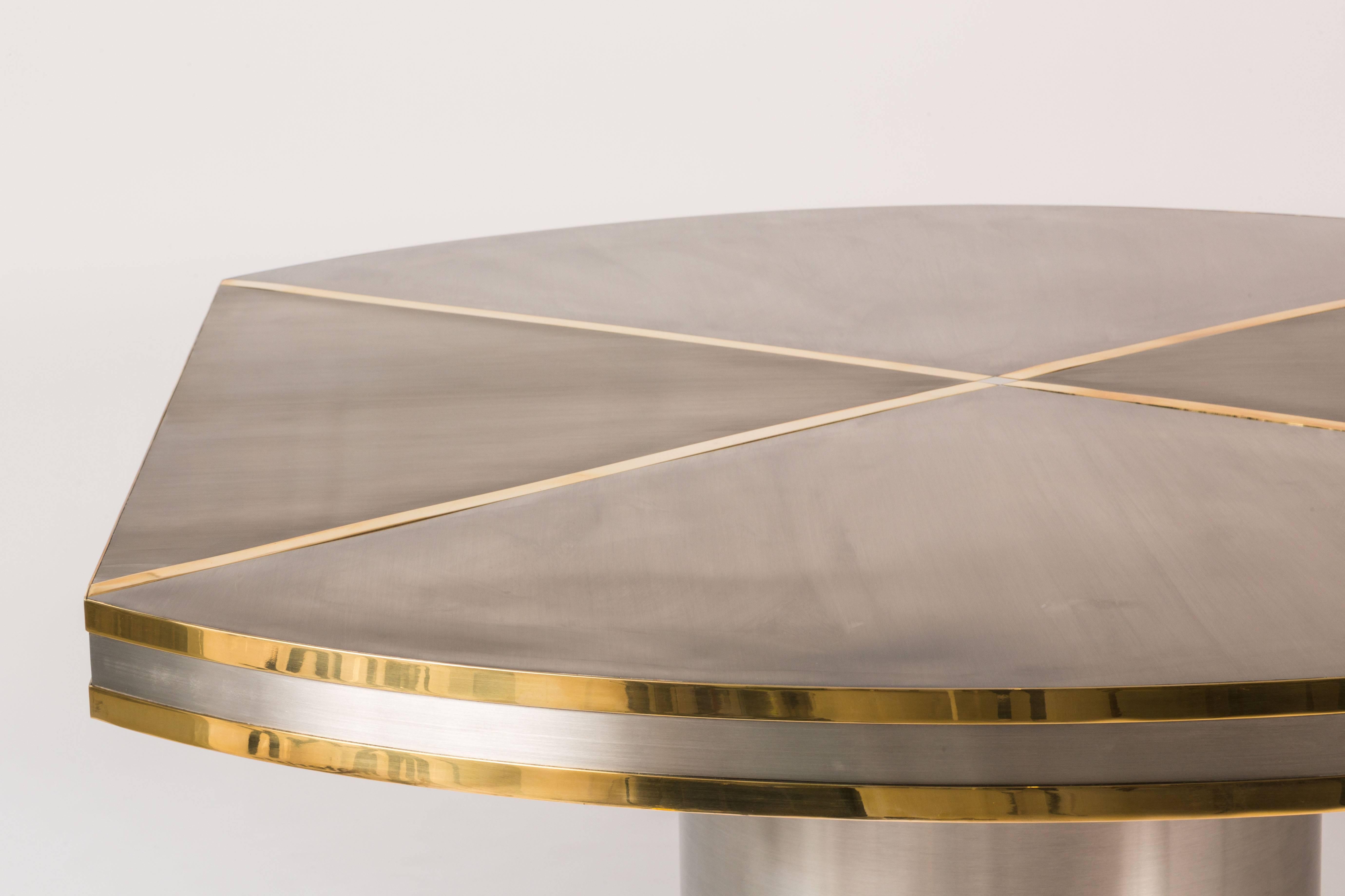 American Brushed Stainless and Brass Dining Table