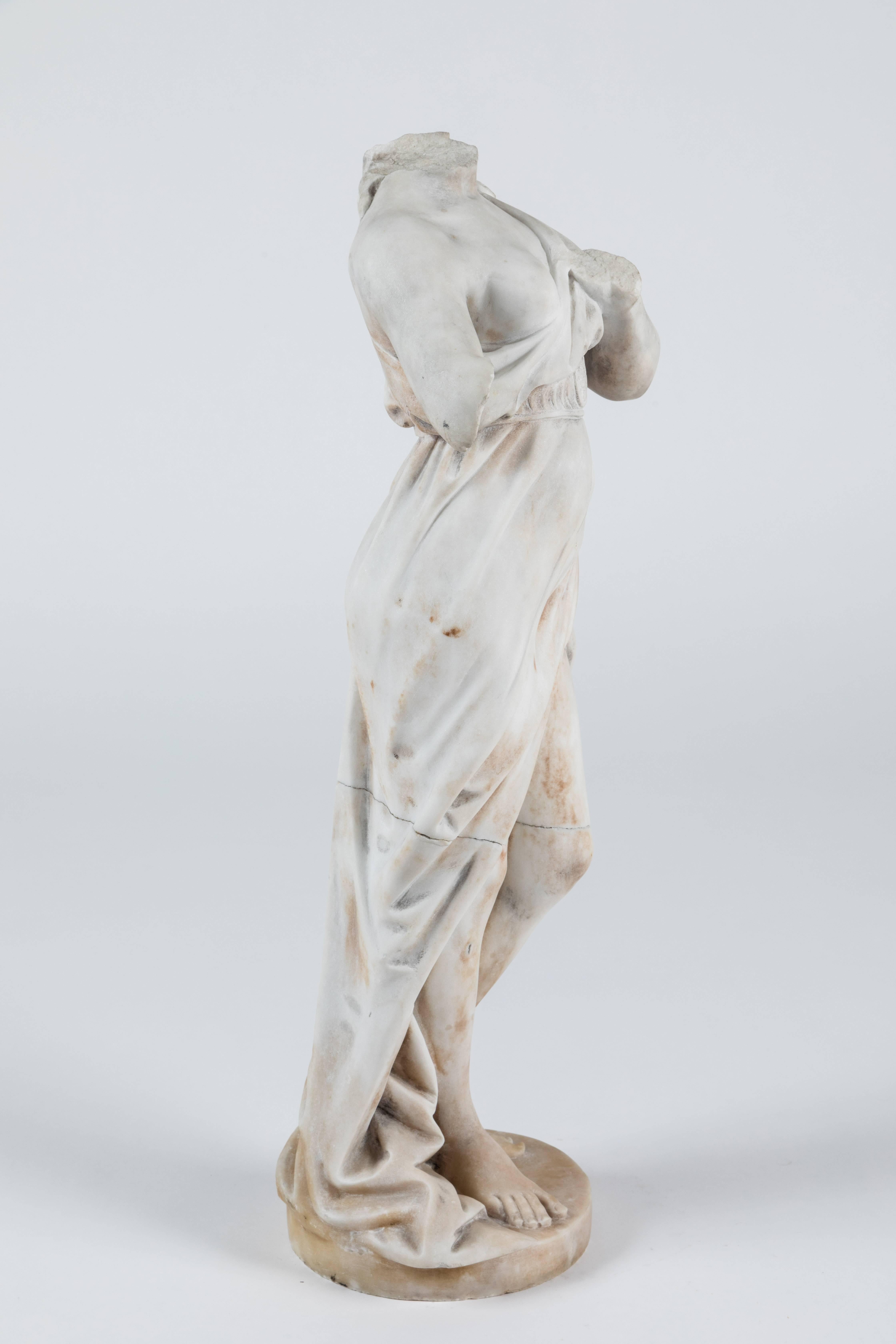 Italian Fragmented White Marble Female Sculpture