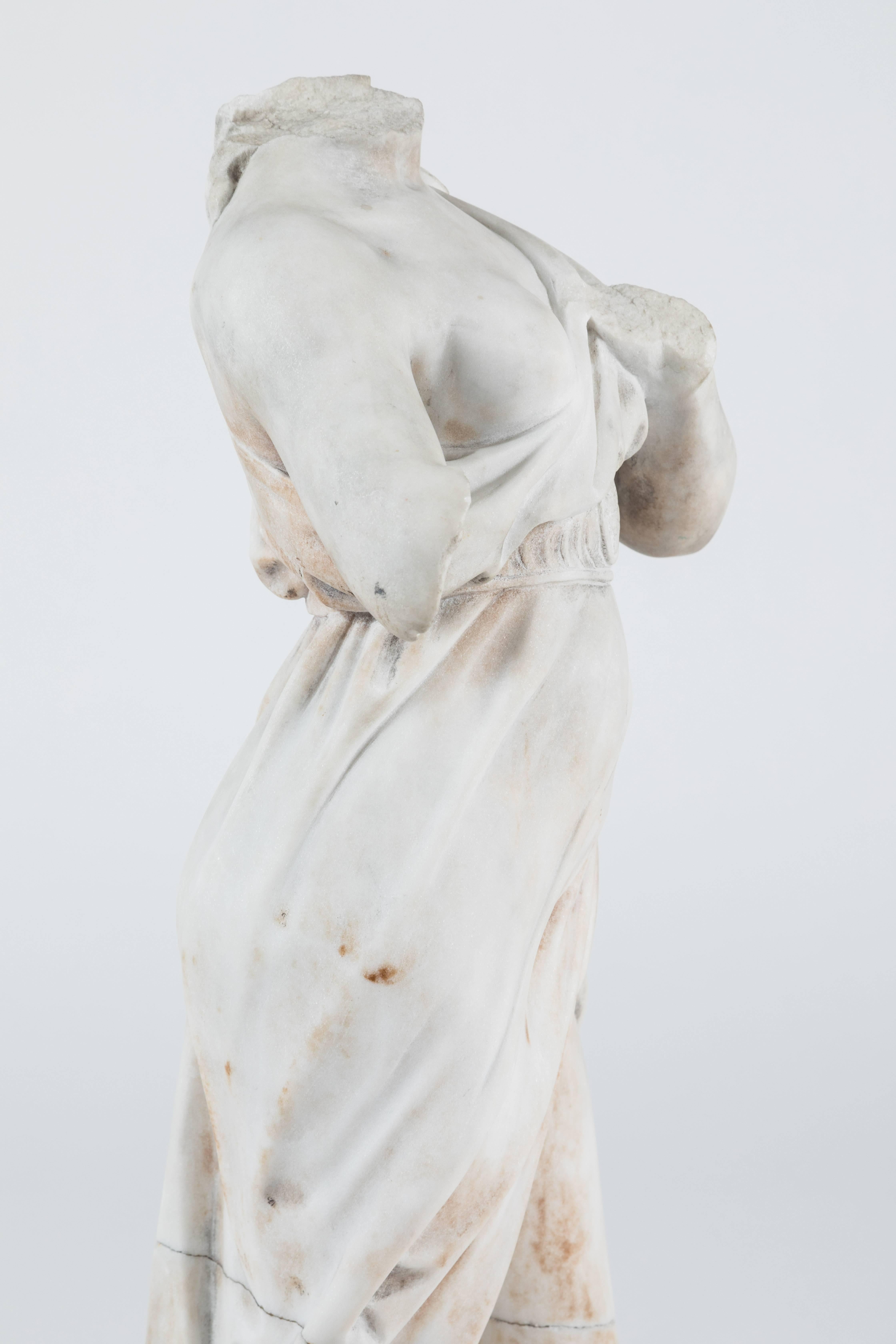 Carved Fragmented White Marble Female Sculpture