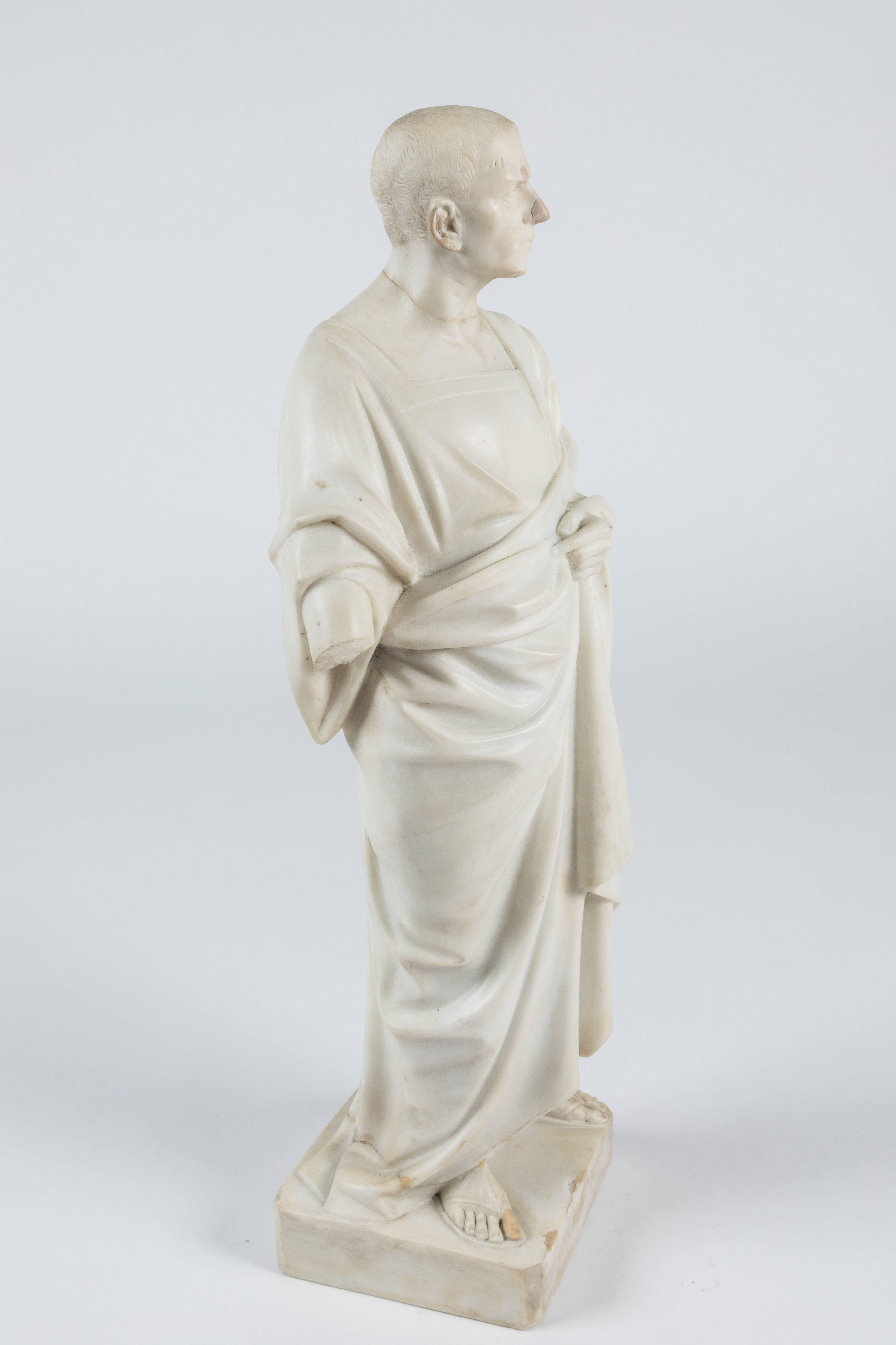 Italian Marble Statue of a Robed Roman Figure