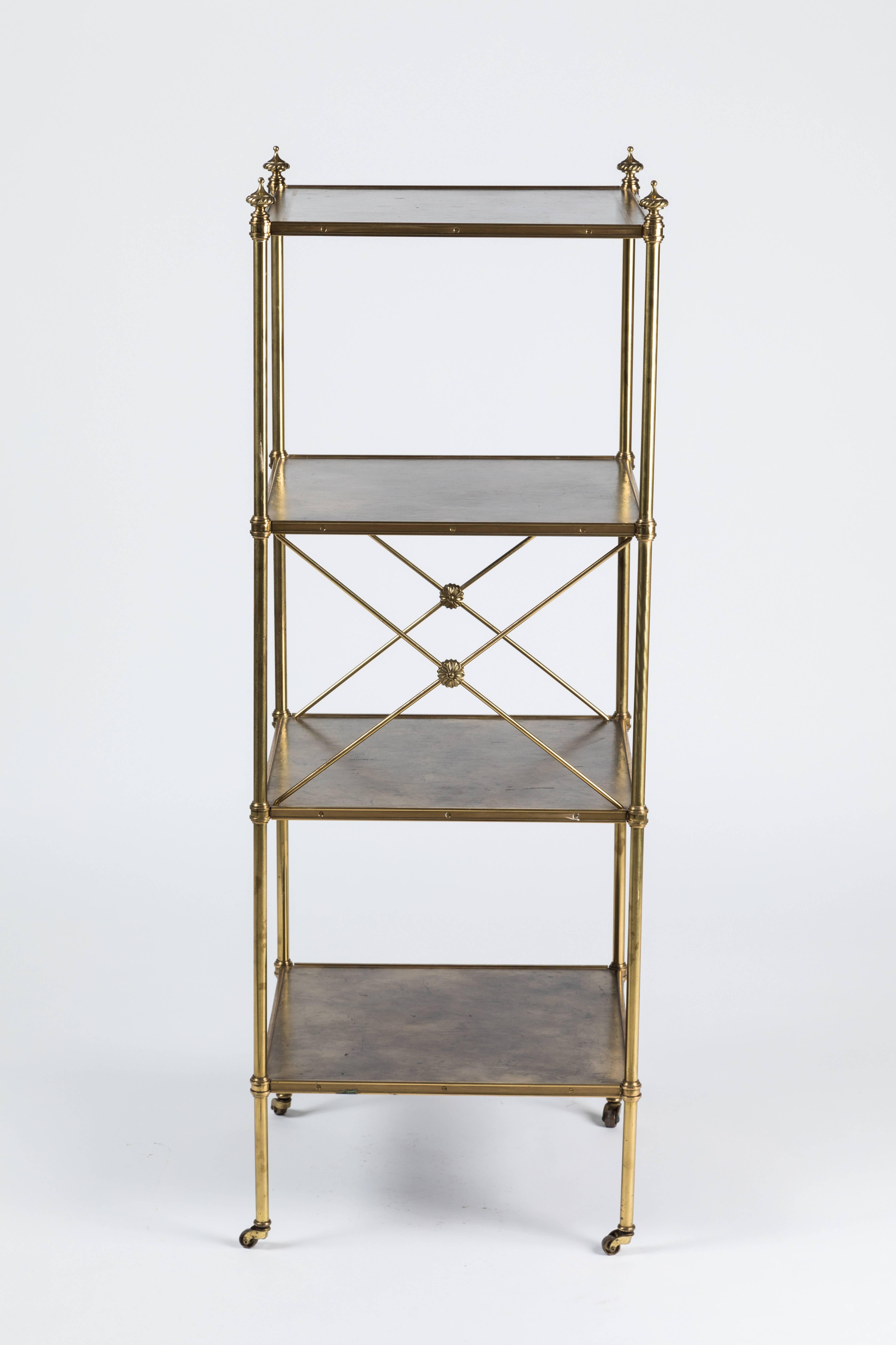 20th Century Empire Style Brass and Leather Etagere by Baker