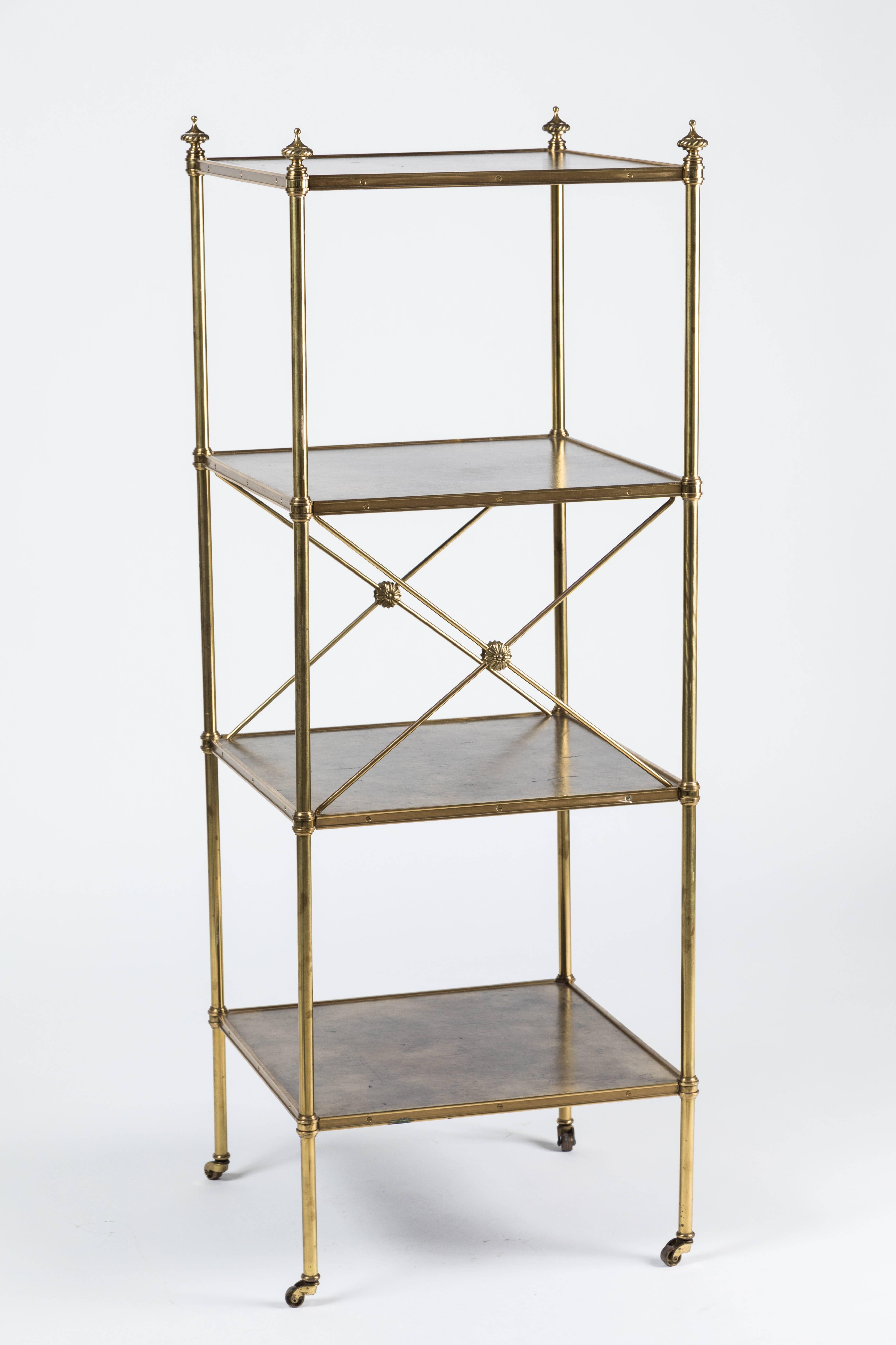 Empire Style Brass and Leather Etagere by Baker 1