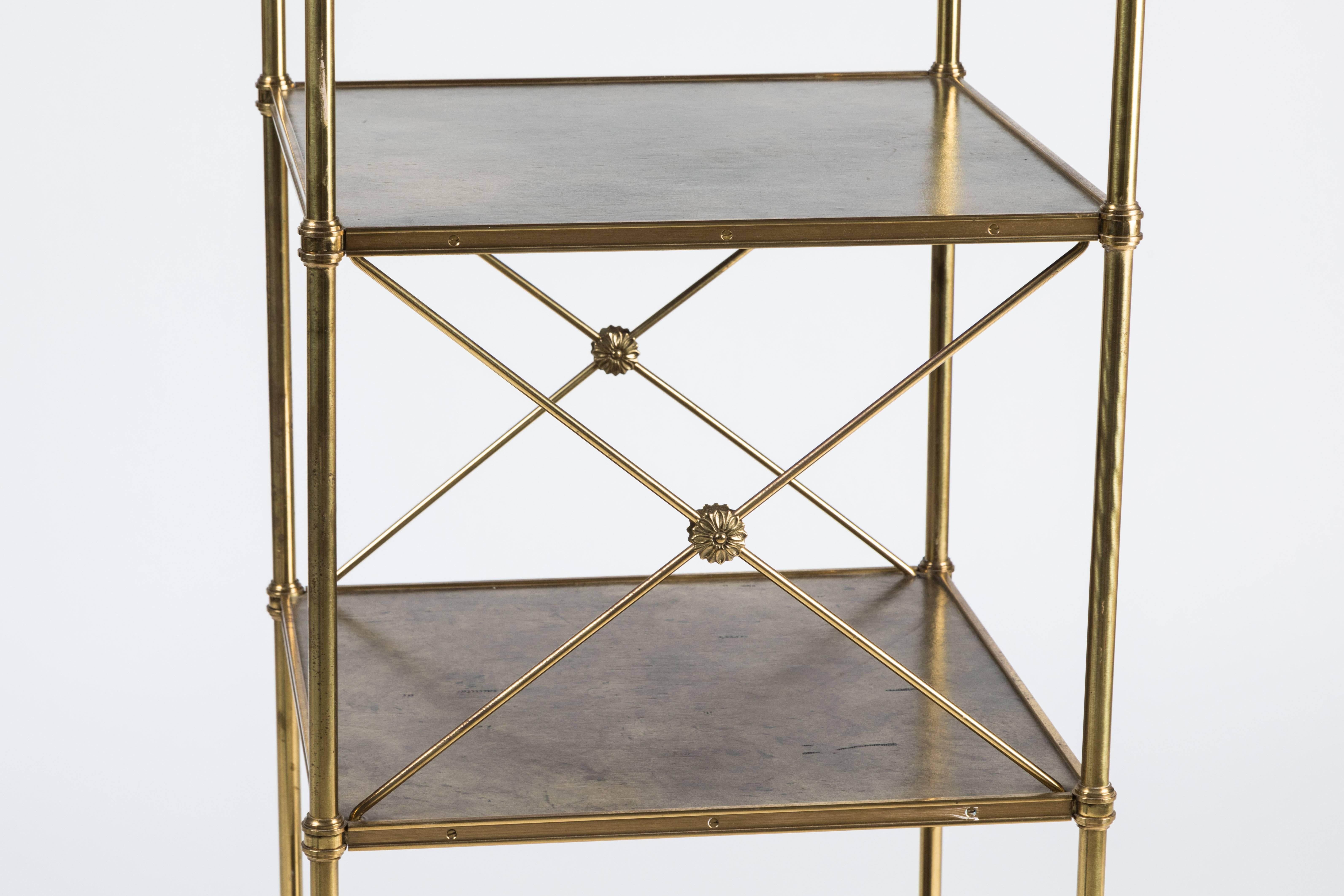 Empire Style Brass and Leather Etagere by Baker 2