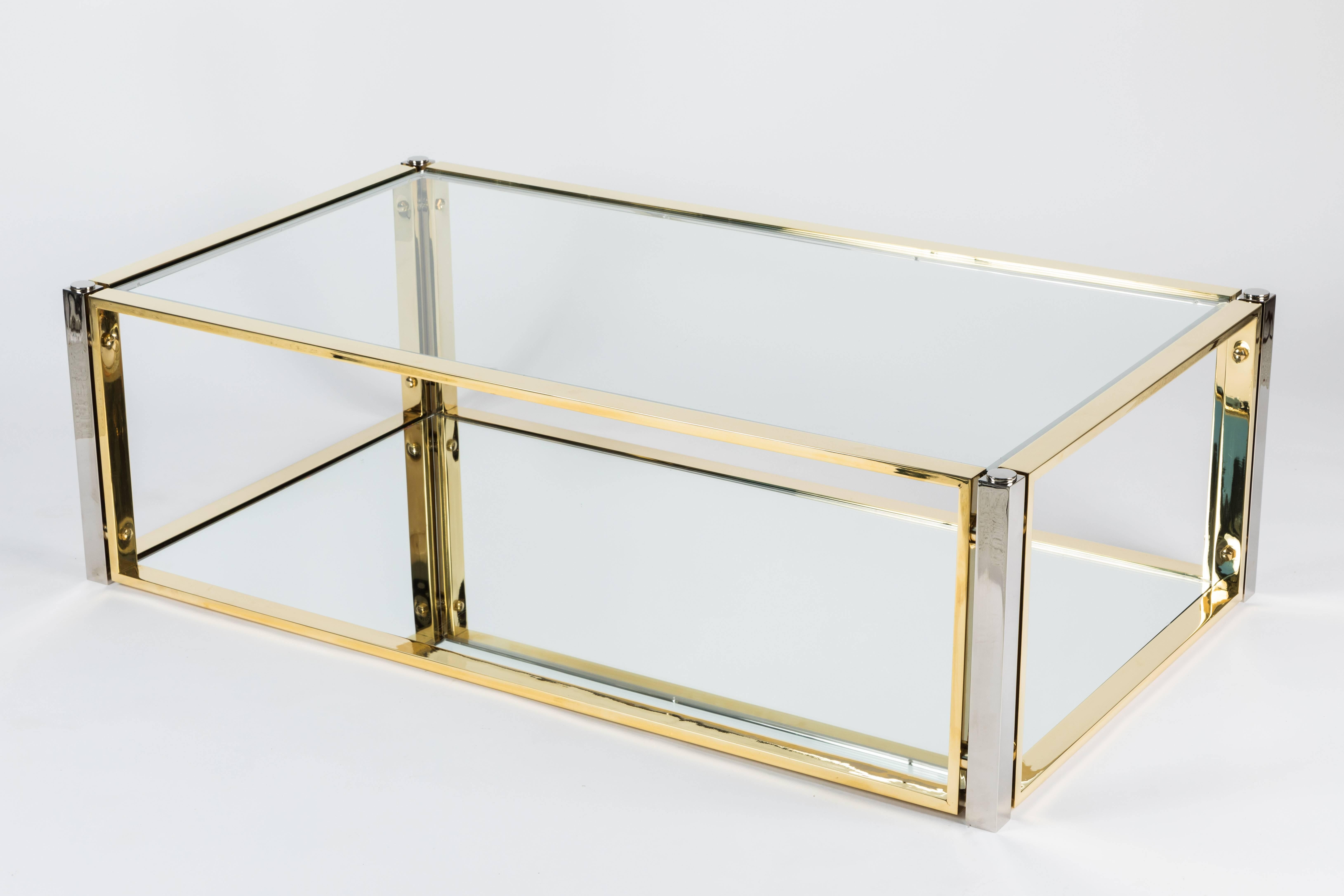 Mid-Century Modern Mixed Metal and Glass Cocktail Table