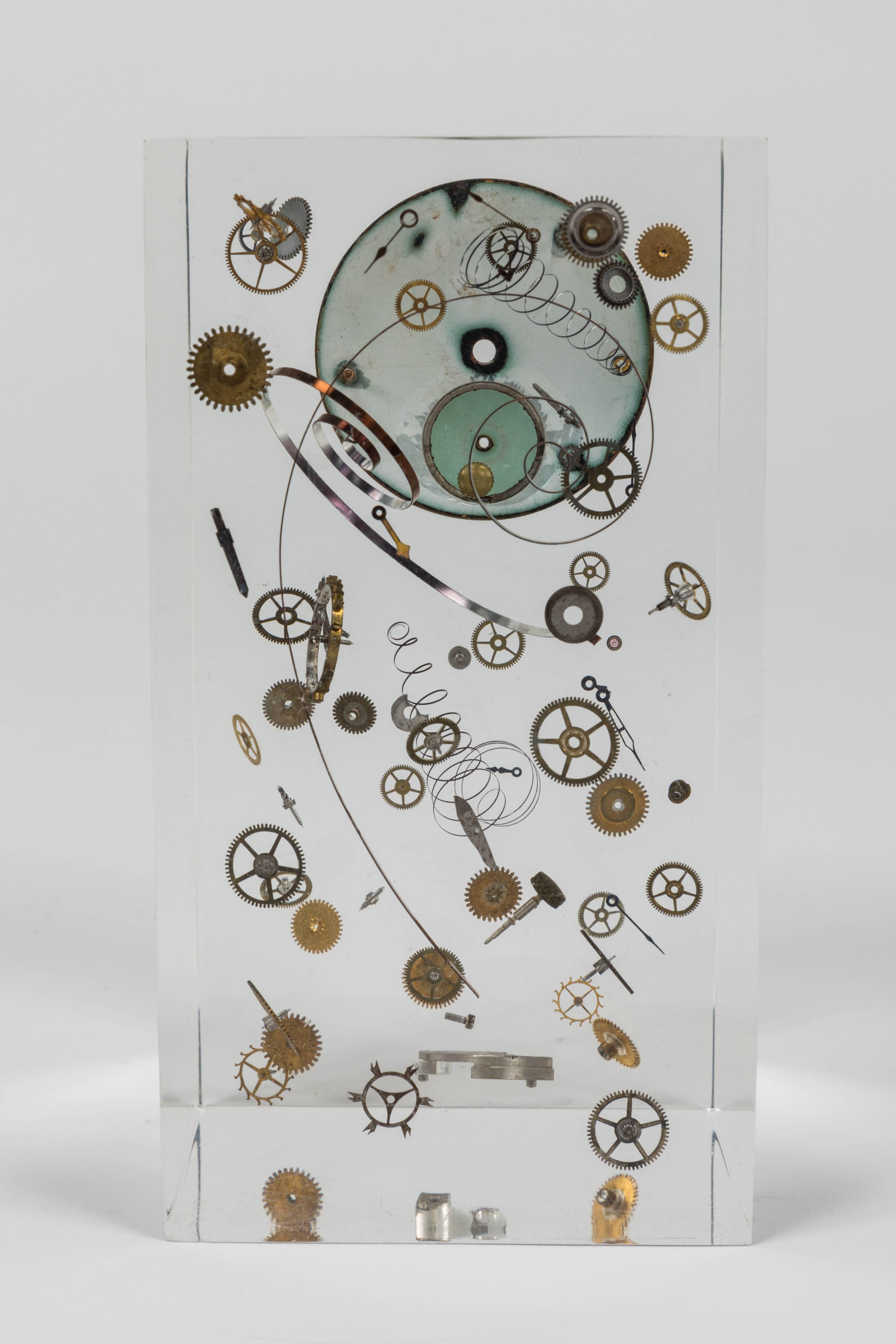 Whimsical Lucite Paperweight with Floating Watch Parts 1