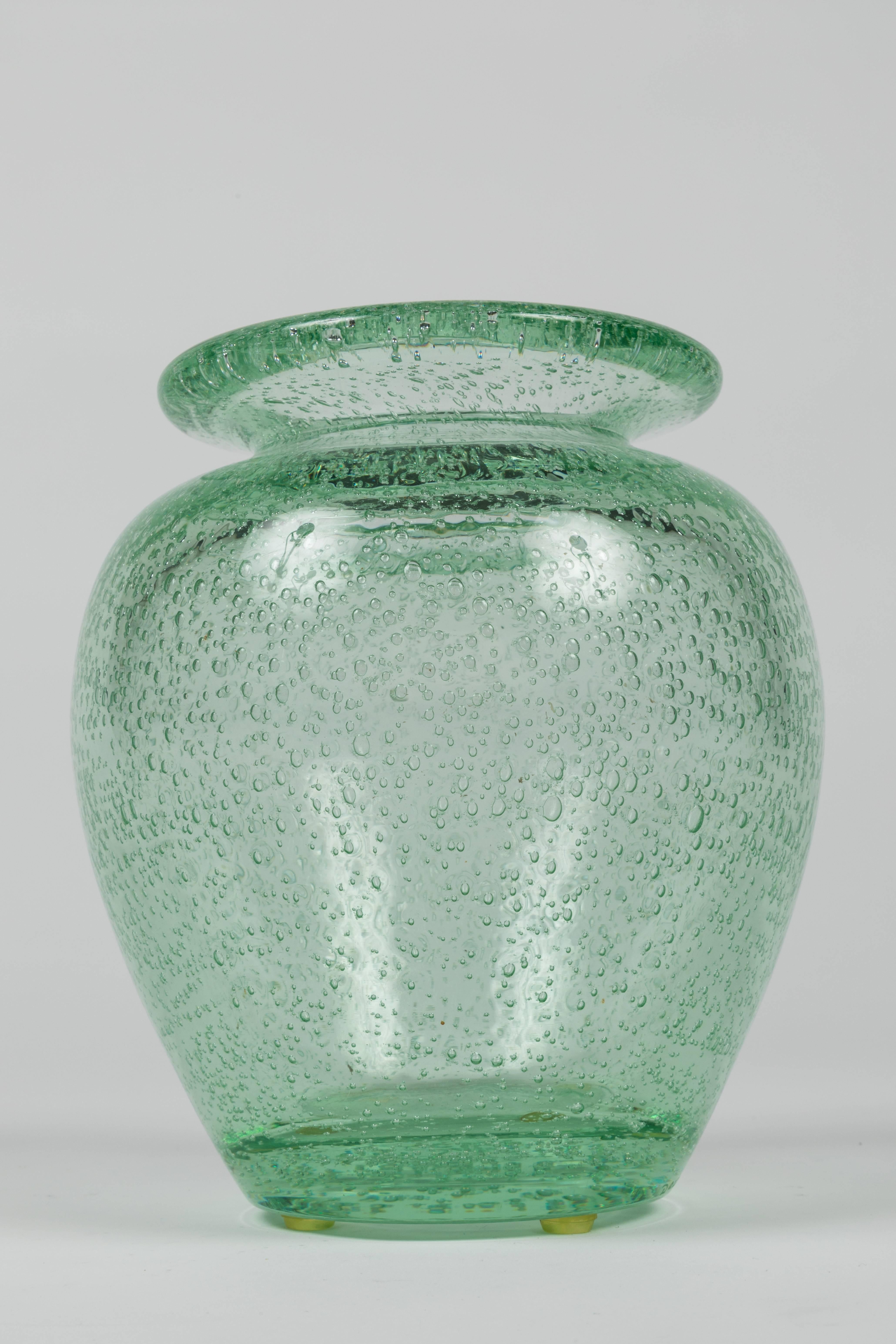 French Green Glass Vase by Daum Nancy