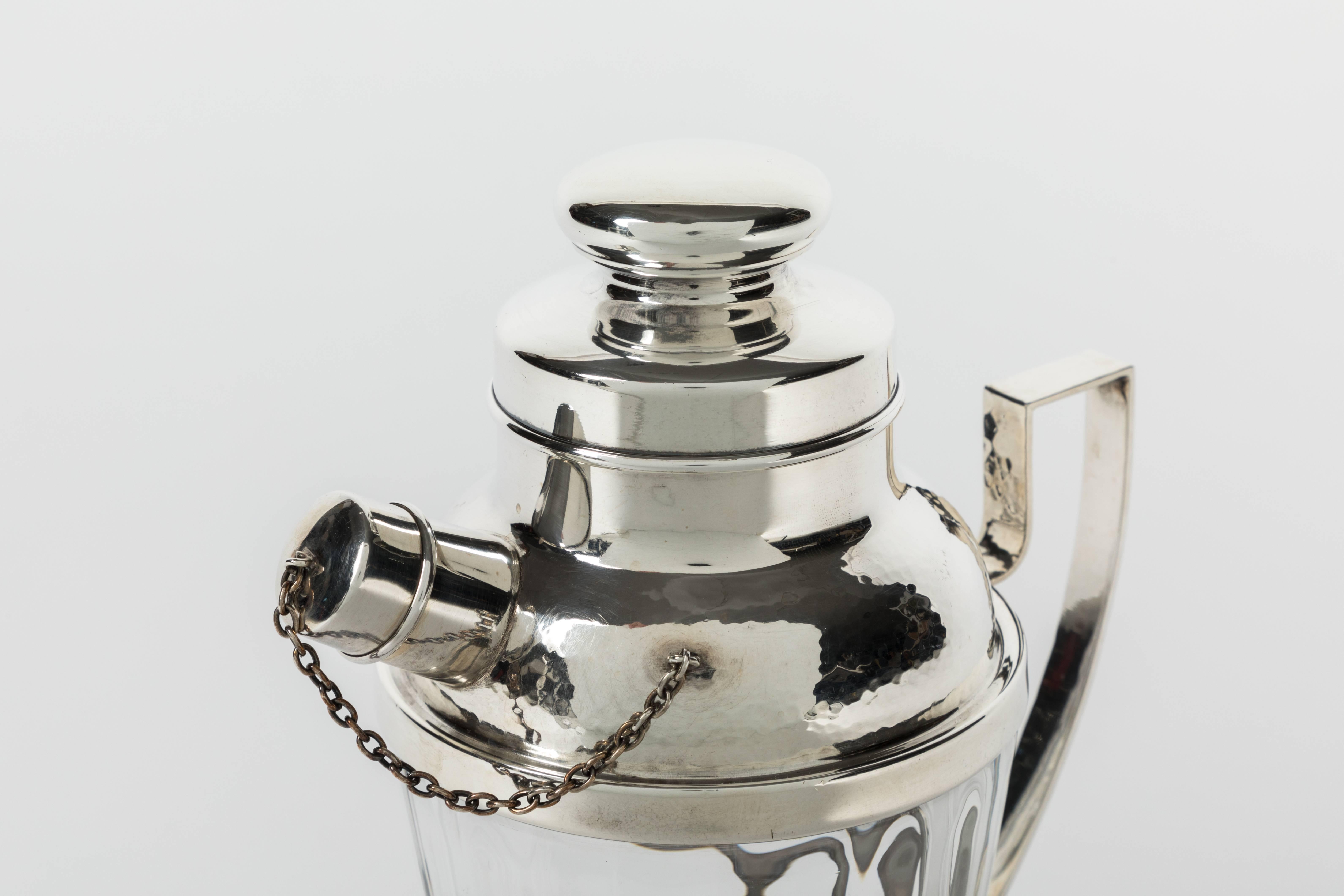 Mid-20th Century Crystal and Hammered Sterling Silver Cocktail Shaker by Webster Company