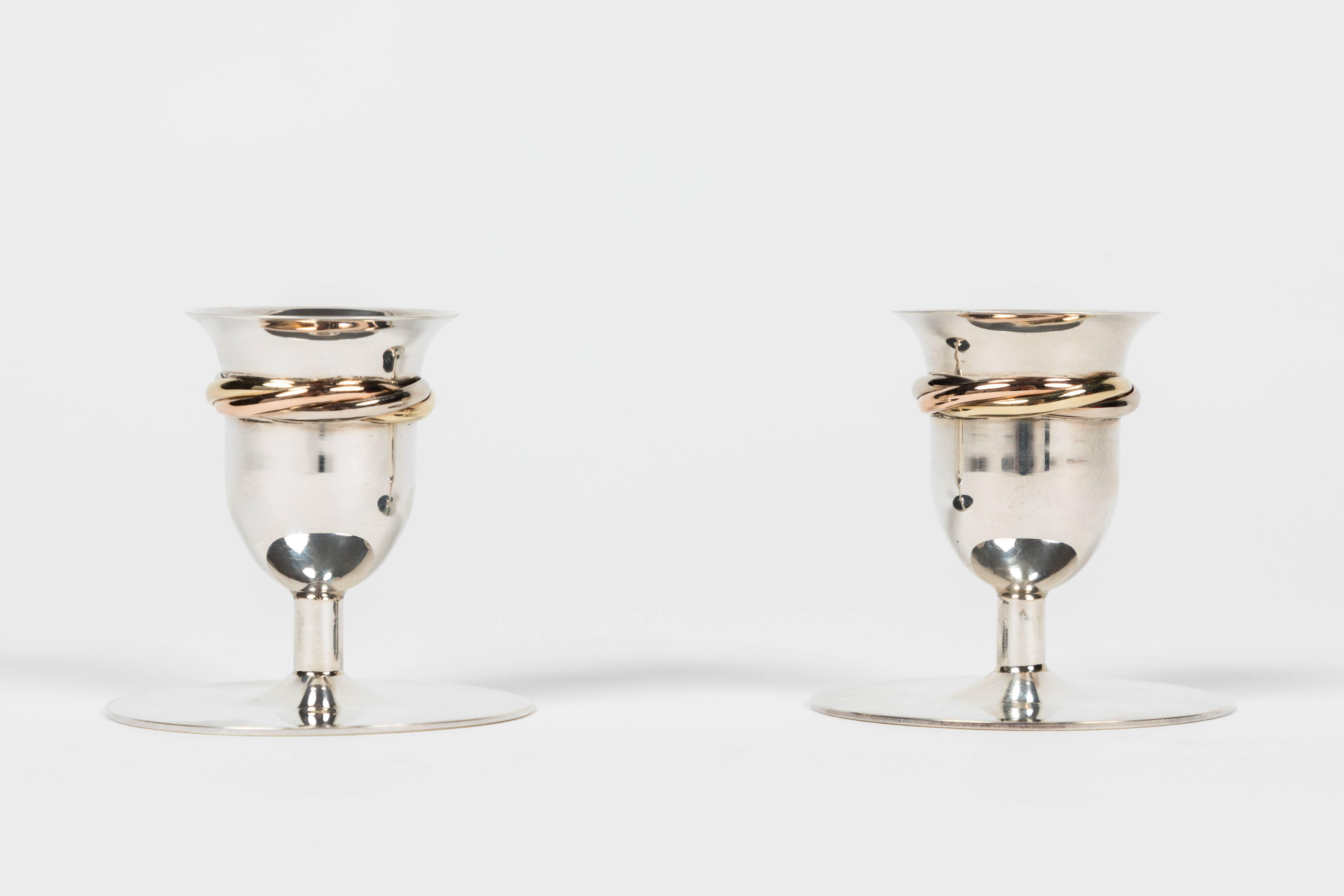French Sterling Silver Rolling Ring Candleholders by Cartier