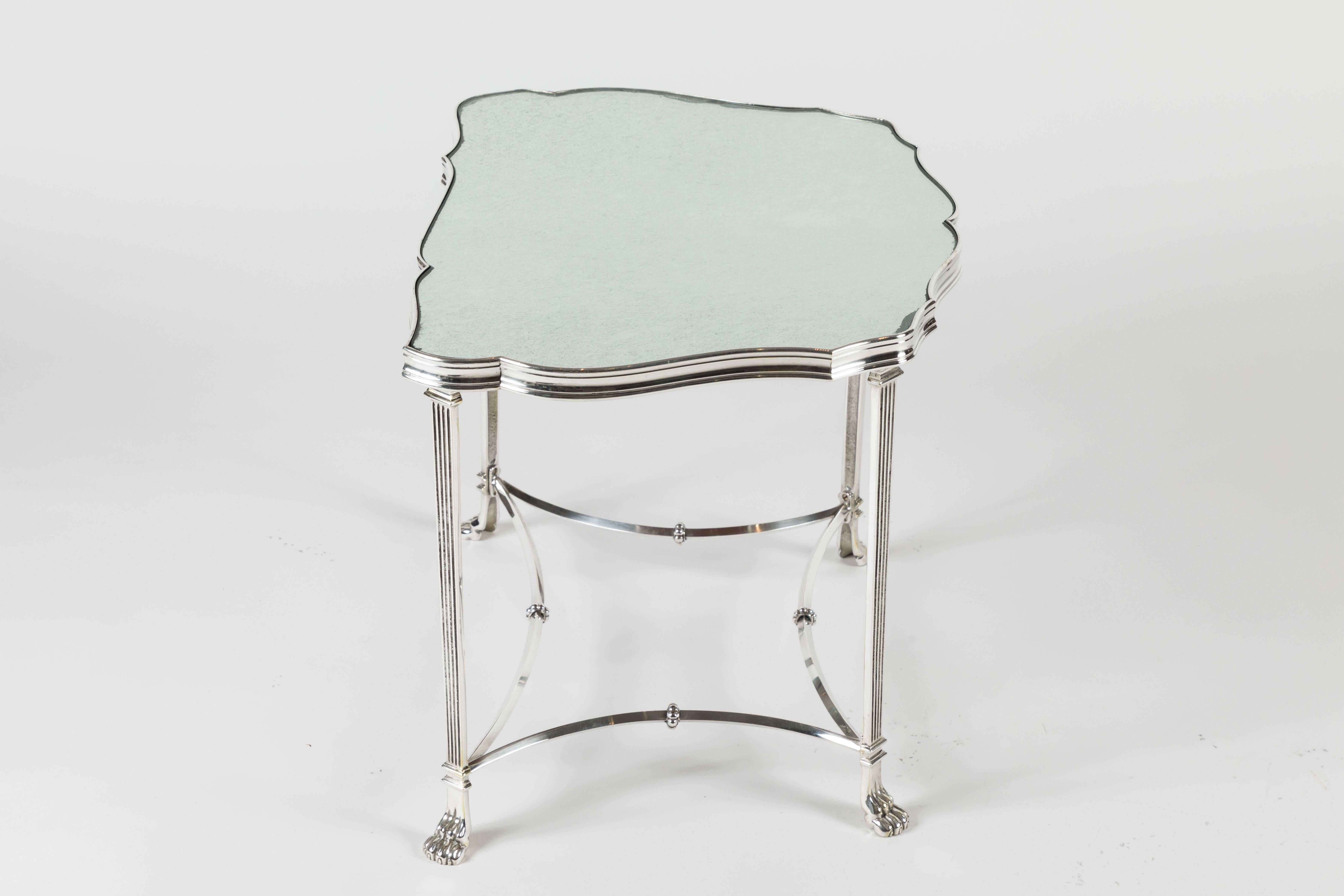 Pair of French Silver Plate and Mirrored-Top Side Tables In Good Condition In Palm Desert, CA