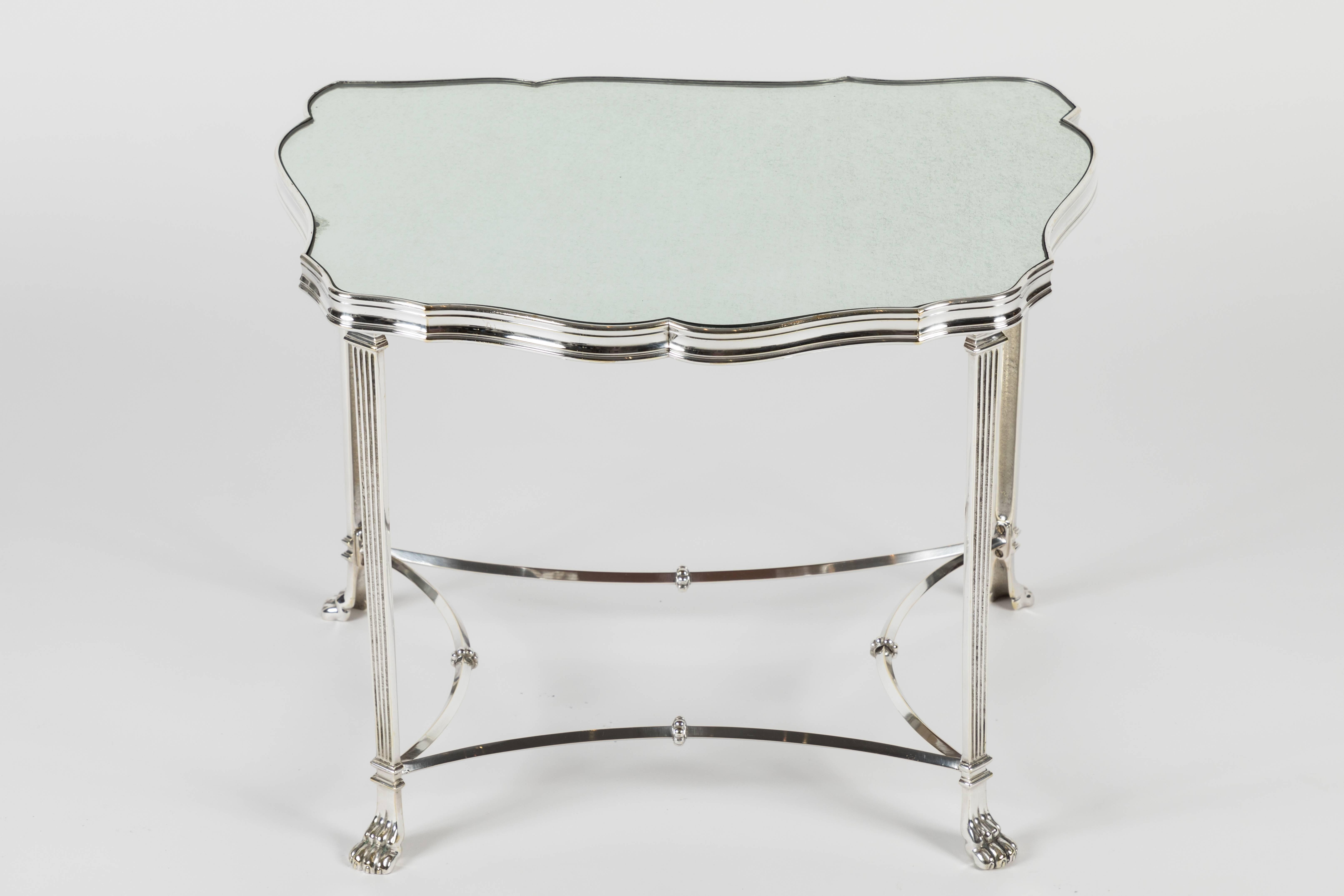 Pair of French Silver Plate and Mirrored-Top Side Tables 3