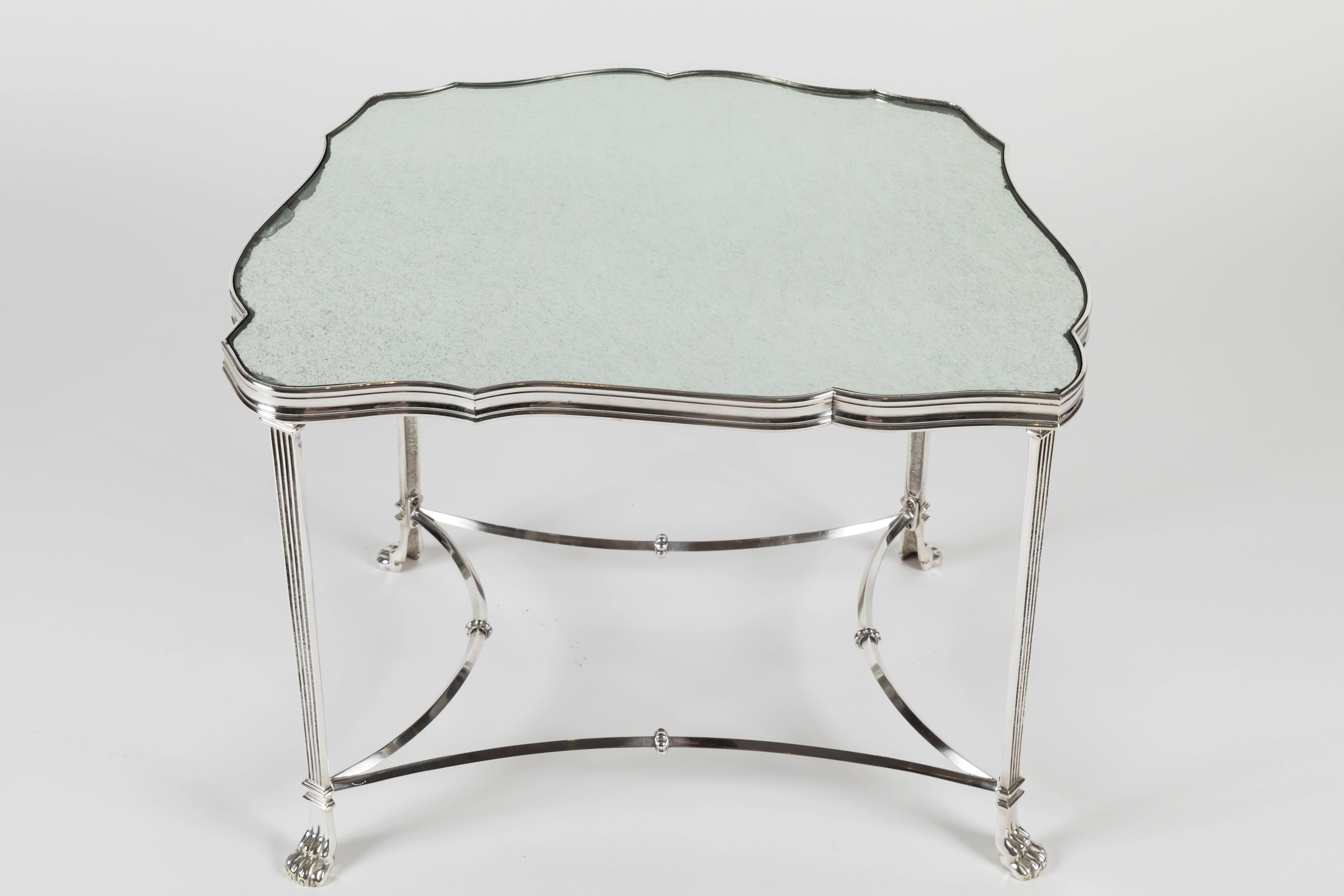 Mid-20th Century Pair of French Silver Plate and Mirrored-Top Side Tables