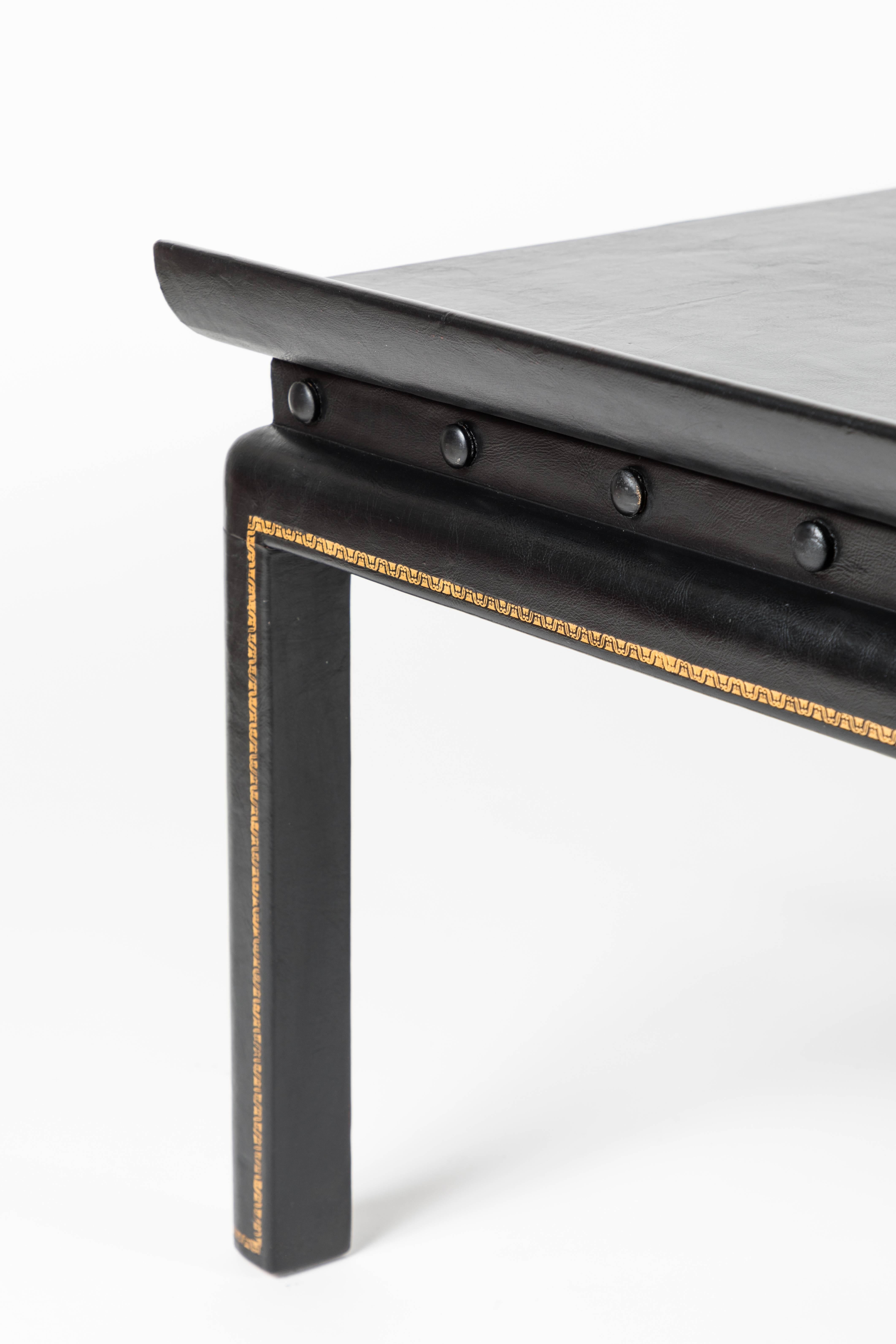 Mid-20th Century Chinoiserie Style Leather Wrapped Cocktail Table by William Haines