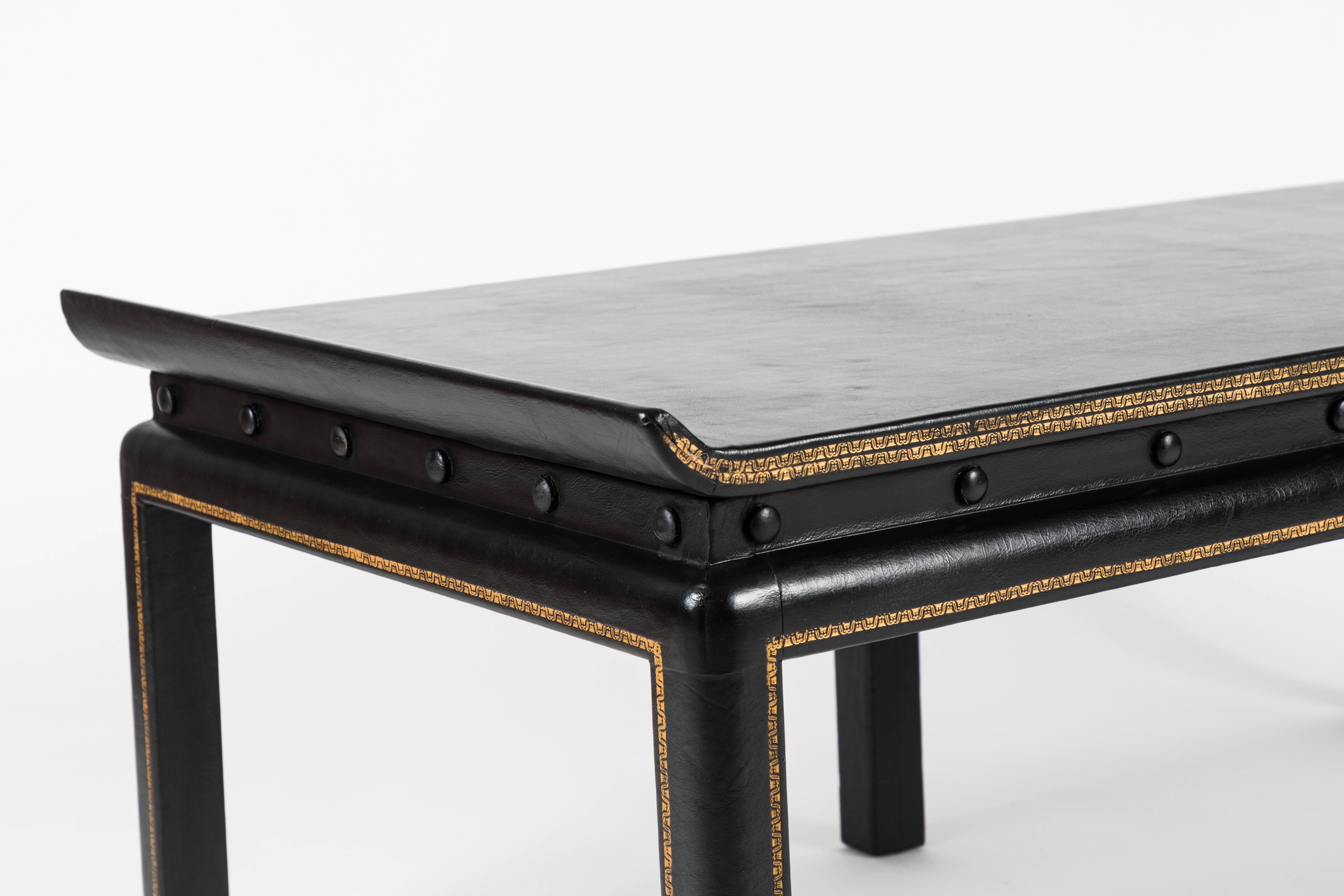 Chinoiserie Style Leather Wrapped Cocktail Table by William Haines 1