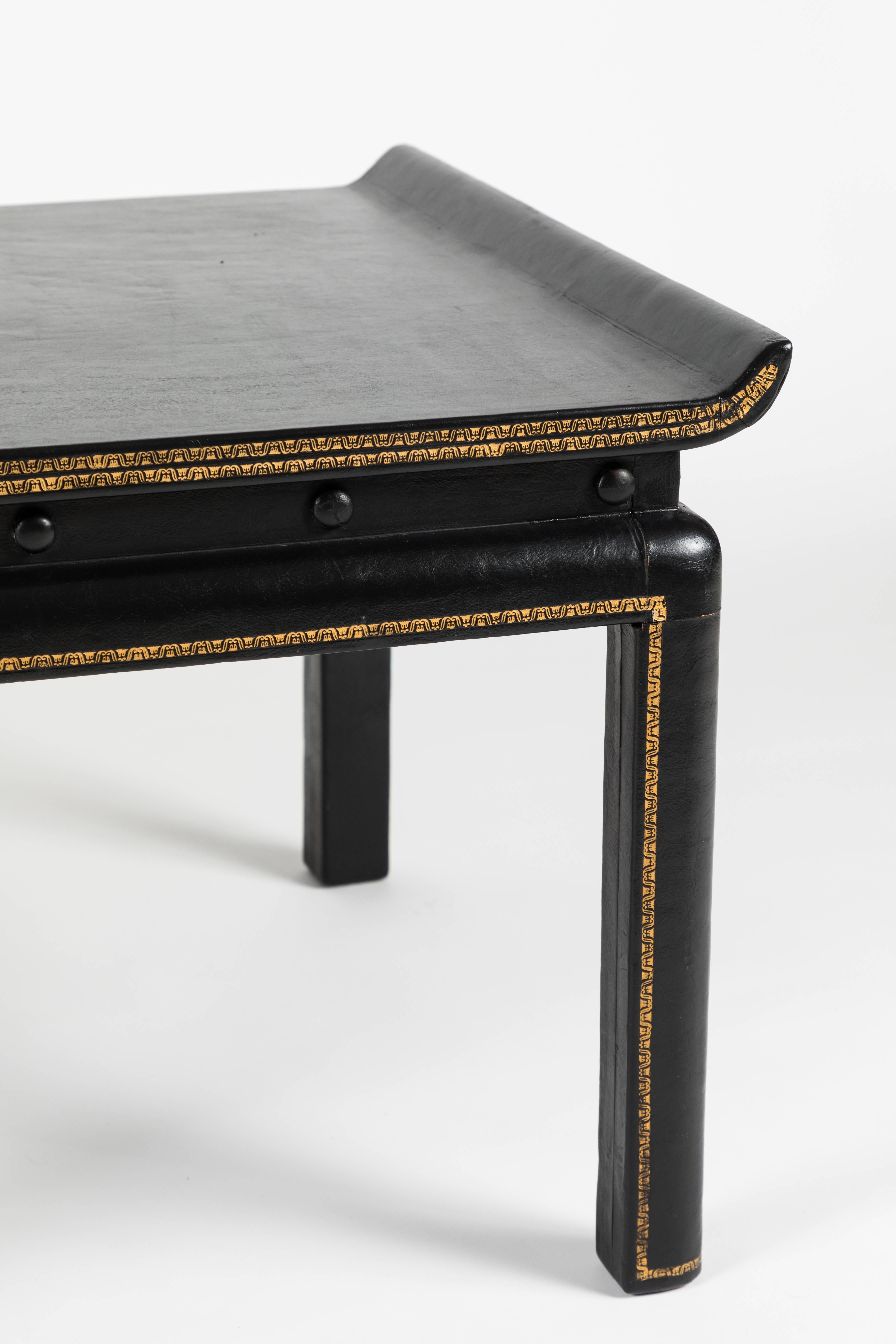 American Chinoiserie Style Leather Wrapped Cocktail Table by William Haines
