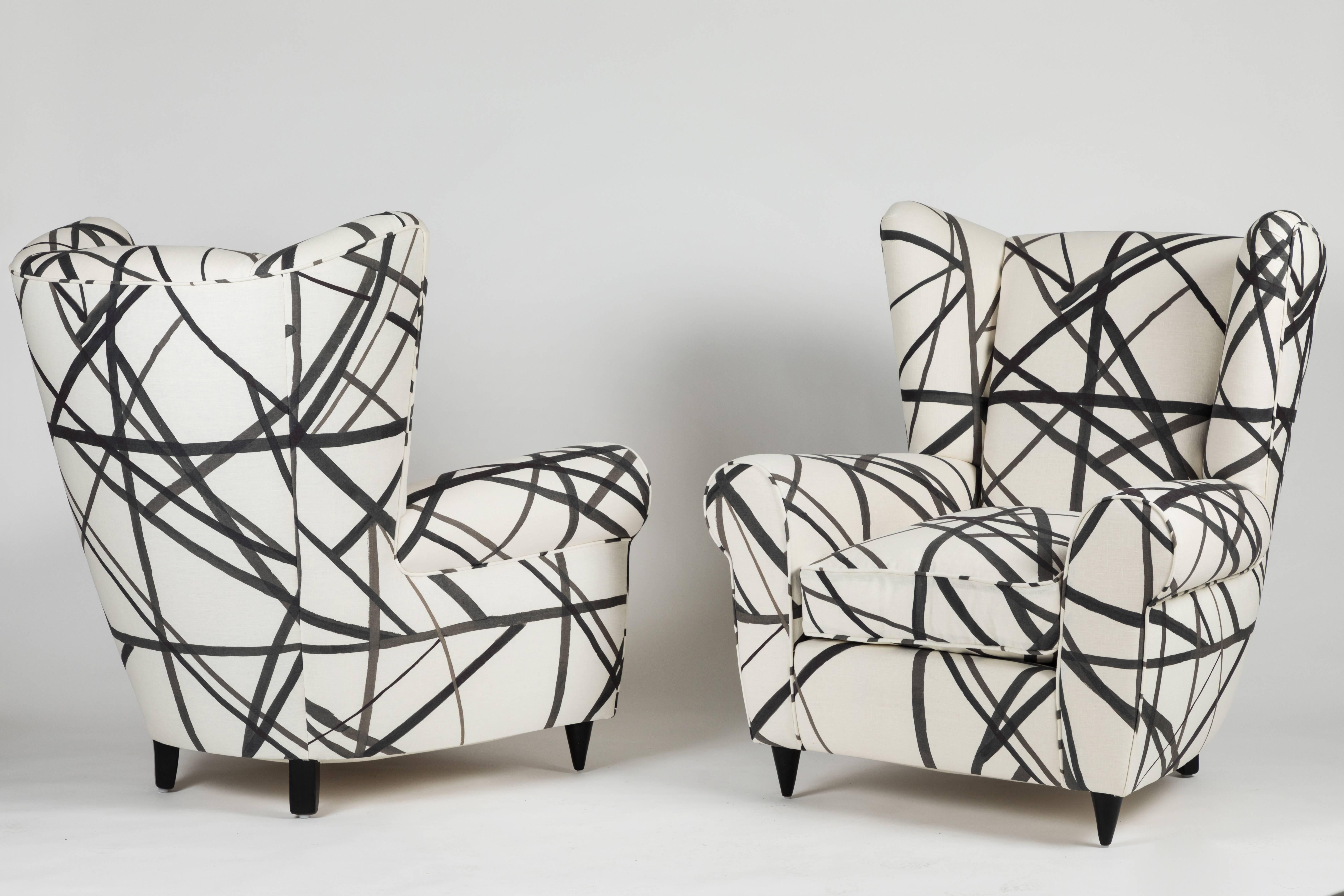 Italian Wingback Chairs Covered in Kelly Wearstler Textile 2