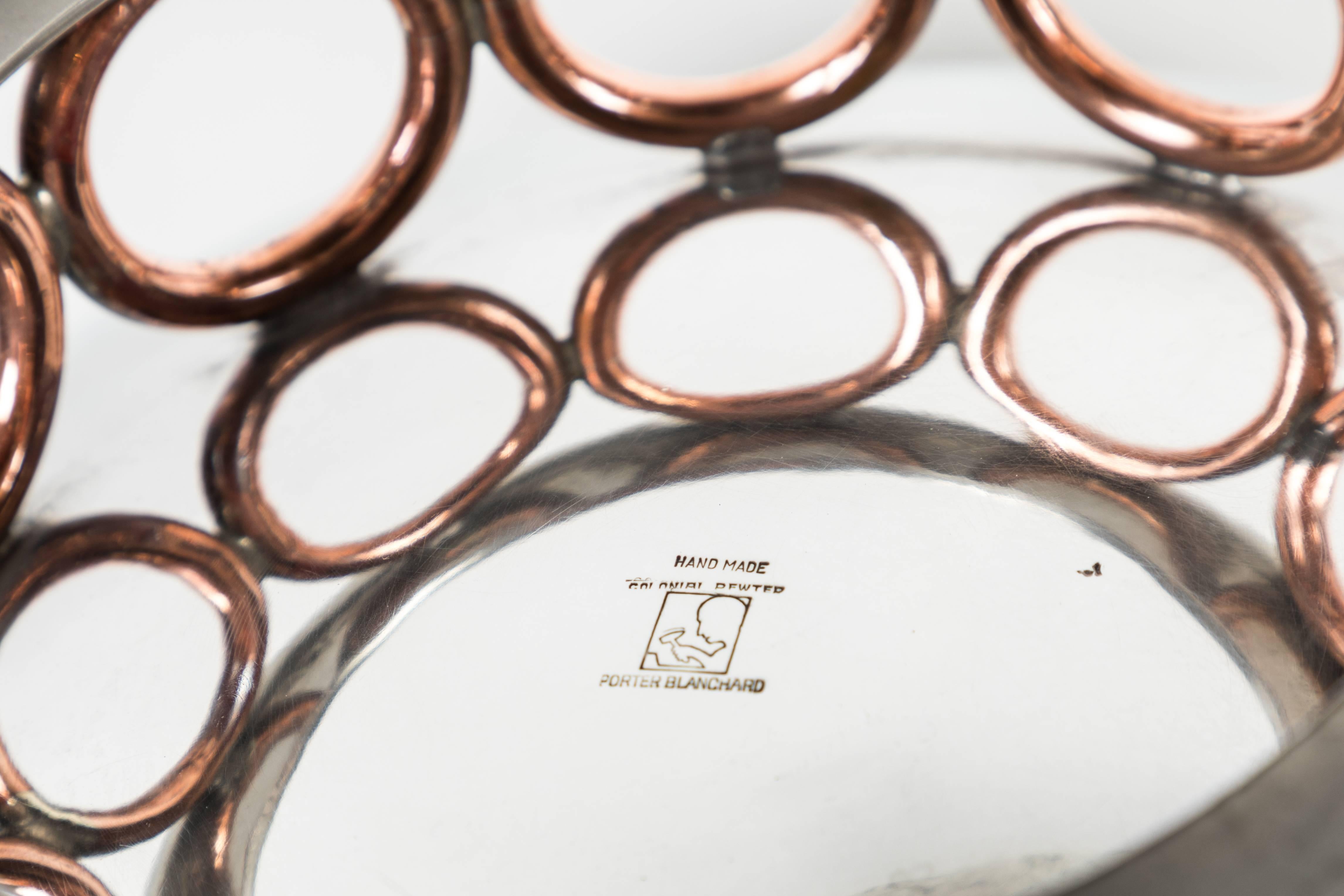 Mid-20th Century Colonial Pewter Bowl with Copper Accents by Porter Blanchard