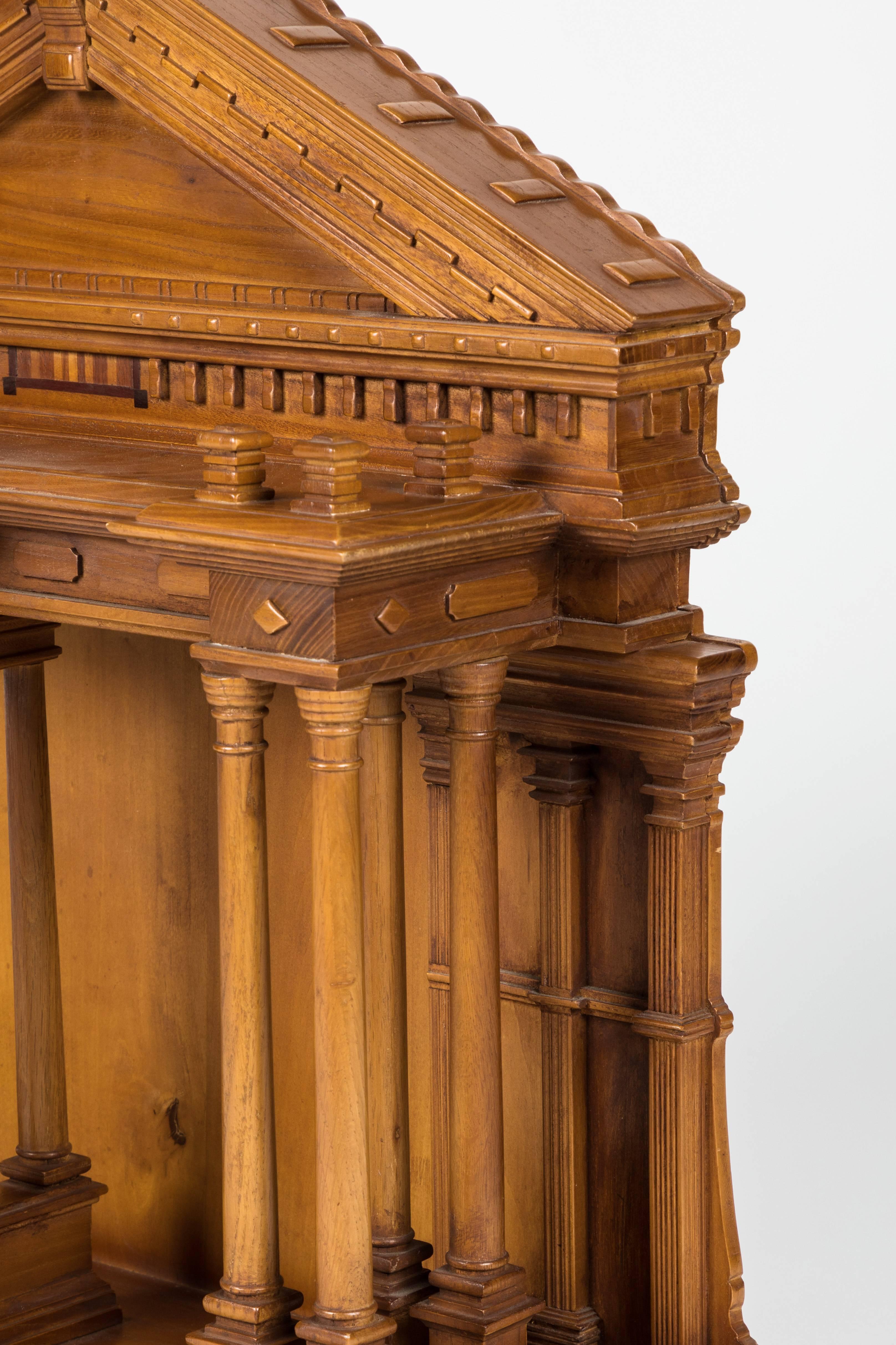 European Intricately Carved Wooden Model of the Greek Parthenon