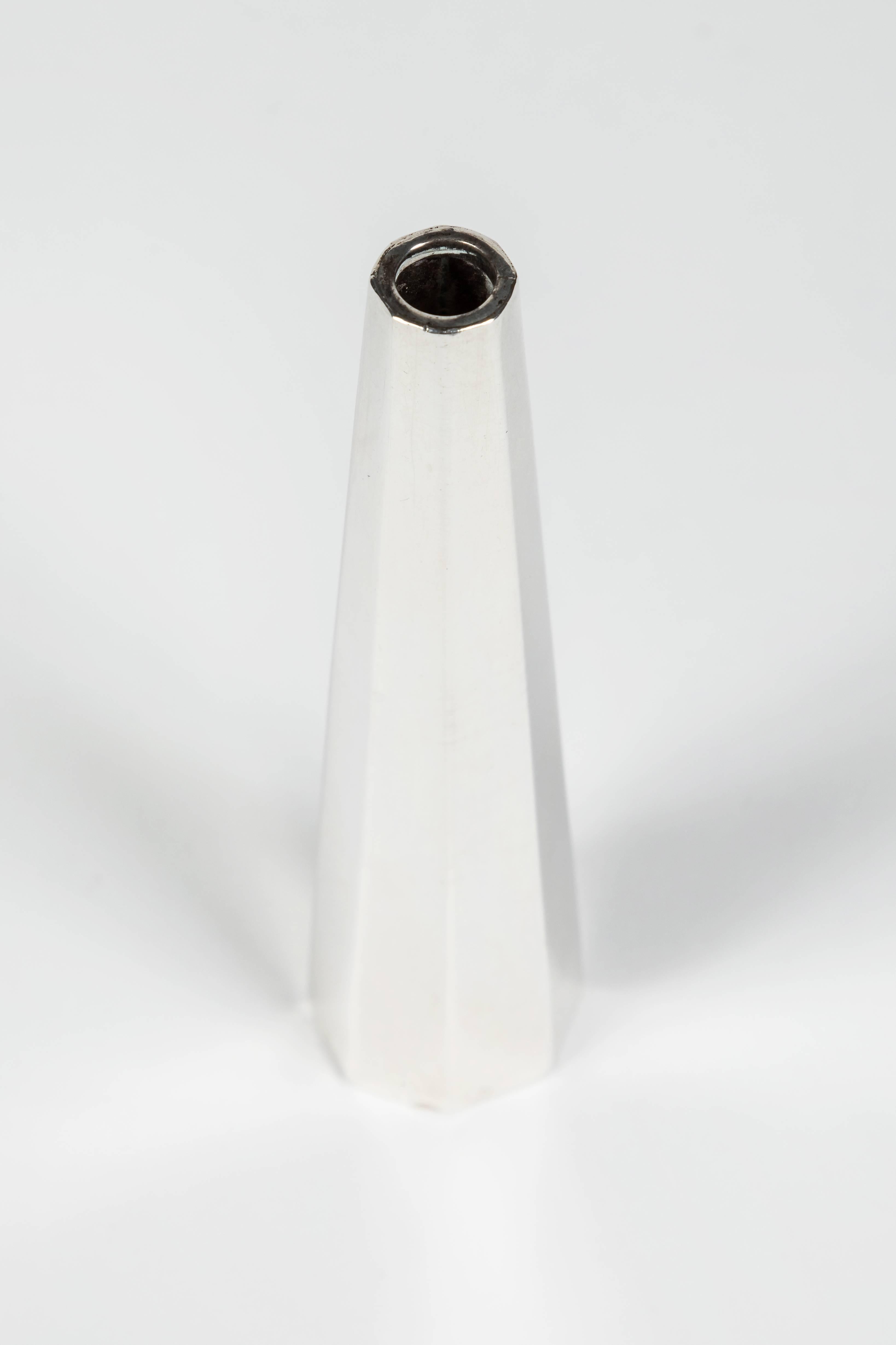 Beautiful handmade octagonal-shaped sterling silver bud vase. Stamped 