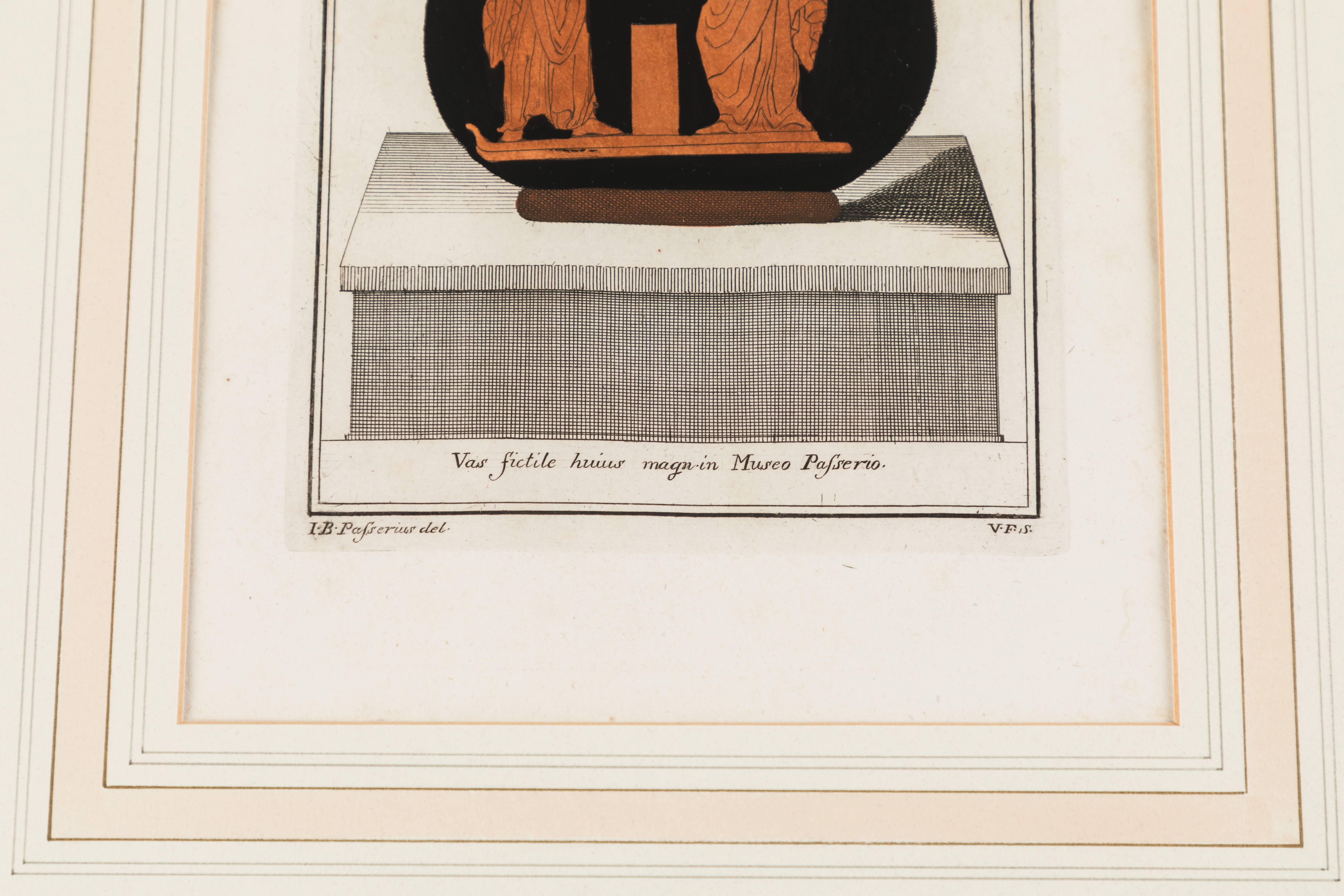 Intagliato Set di tre stampe incorniciate raffiguranti ceramica greca pugliese a figure rosse in vendita