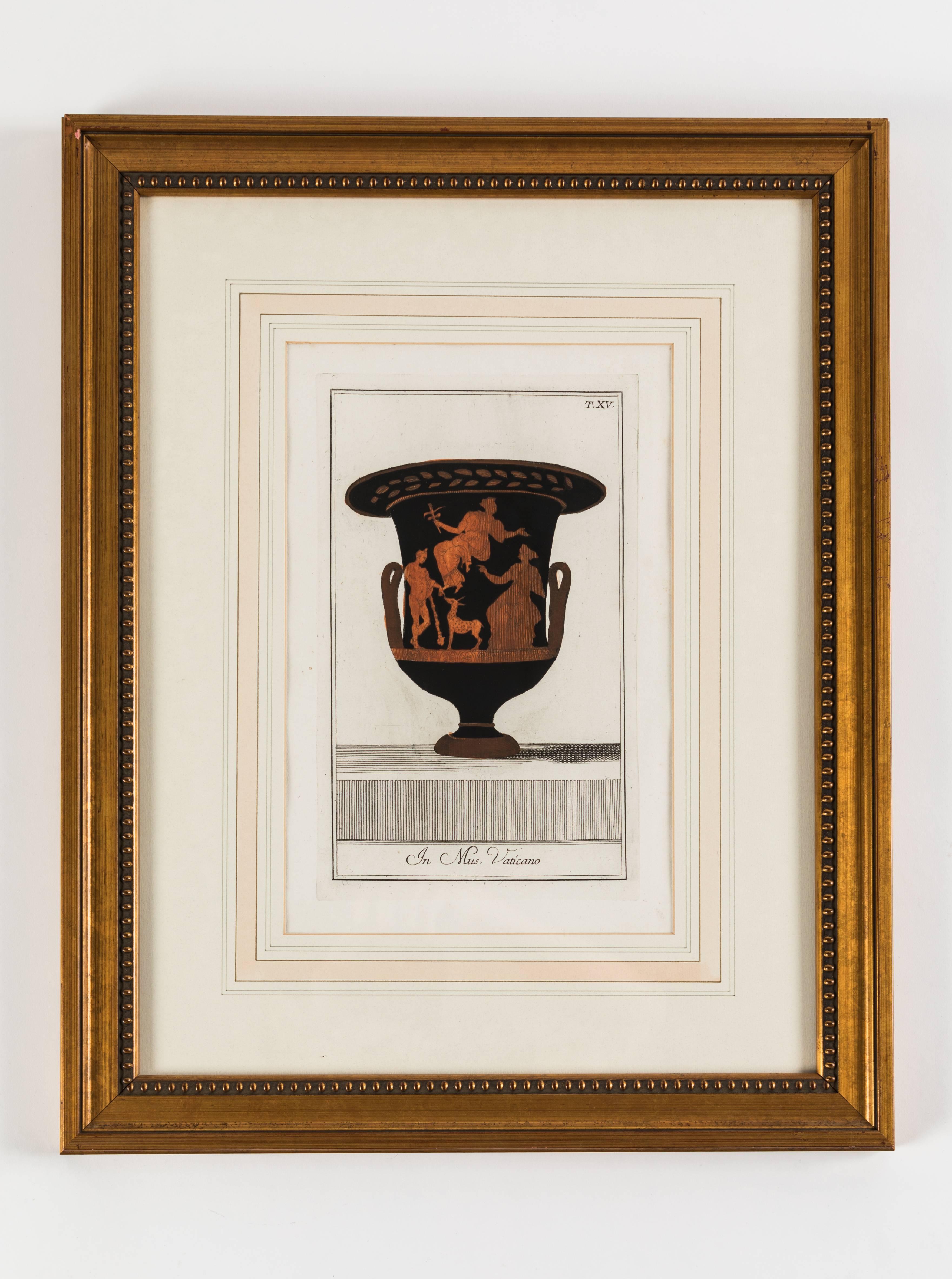 Legno Set di tre stampe incorniciate raffiguranti ceramica greca pugliese a figure rosse in vendita
