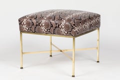 Pair of Brass and Python-Printed Leather Stools by Paul McCobb
