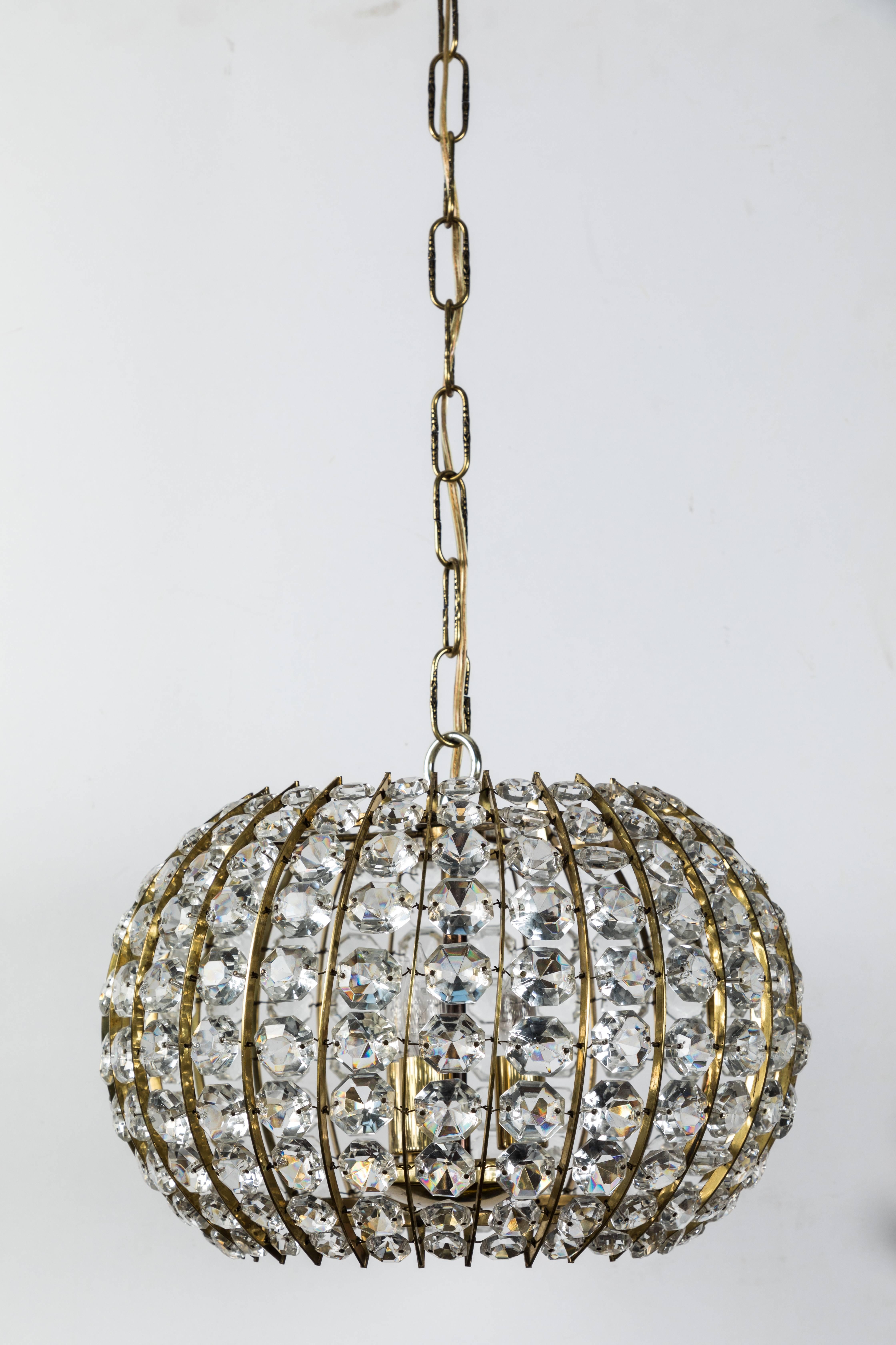 German Crystal and Brass Pendant Fixture