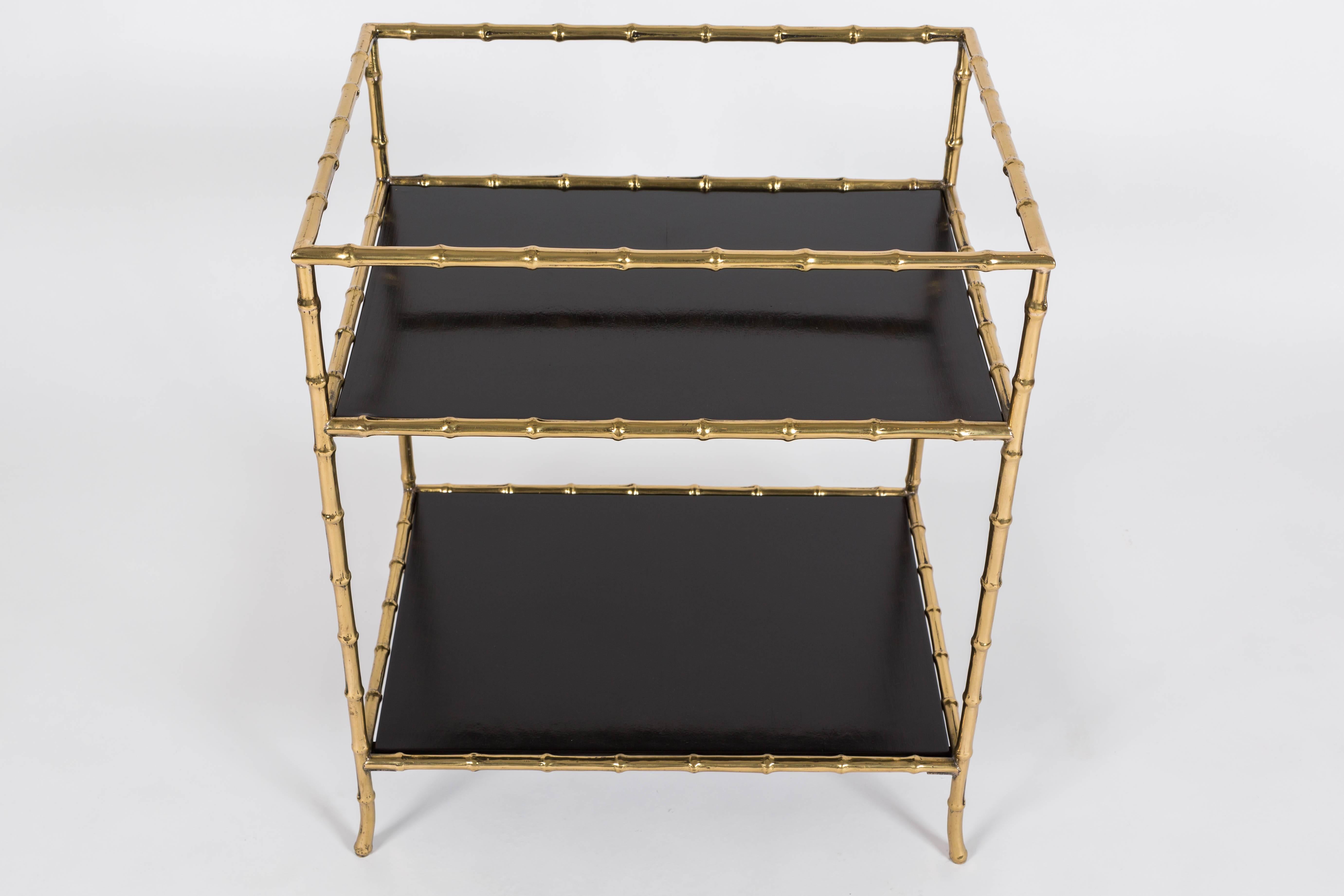 Mid-20th Century Two-Tier Bar Table with Brass Bamboo Detailing