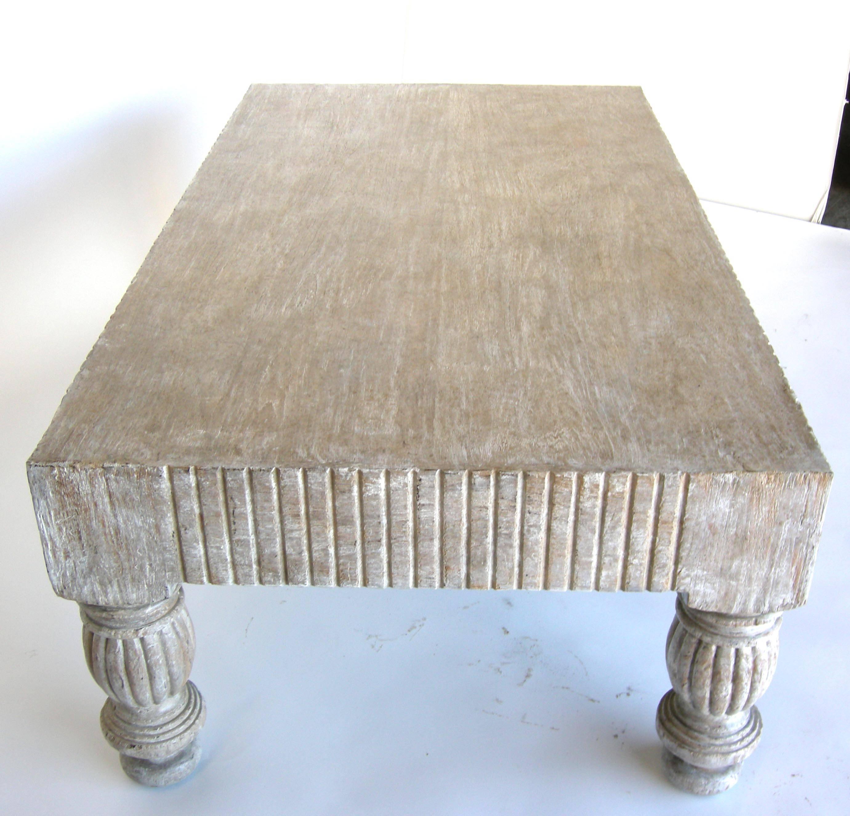 Gustavian Dos Gallos Custom Coffee Table in Driftwood Finish For Sale