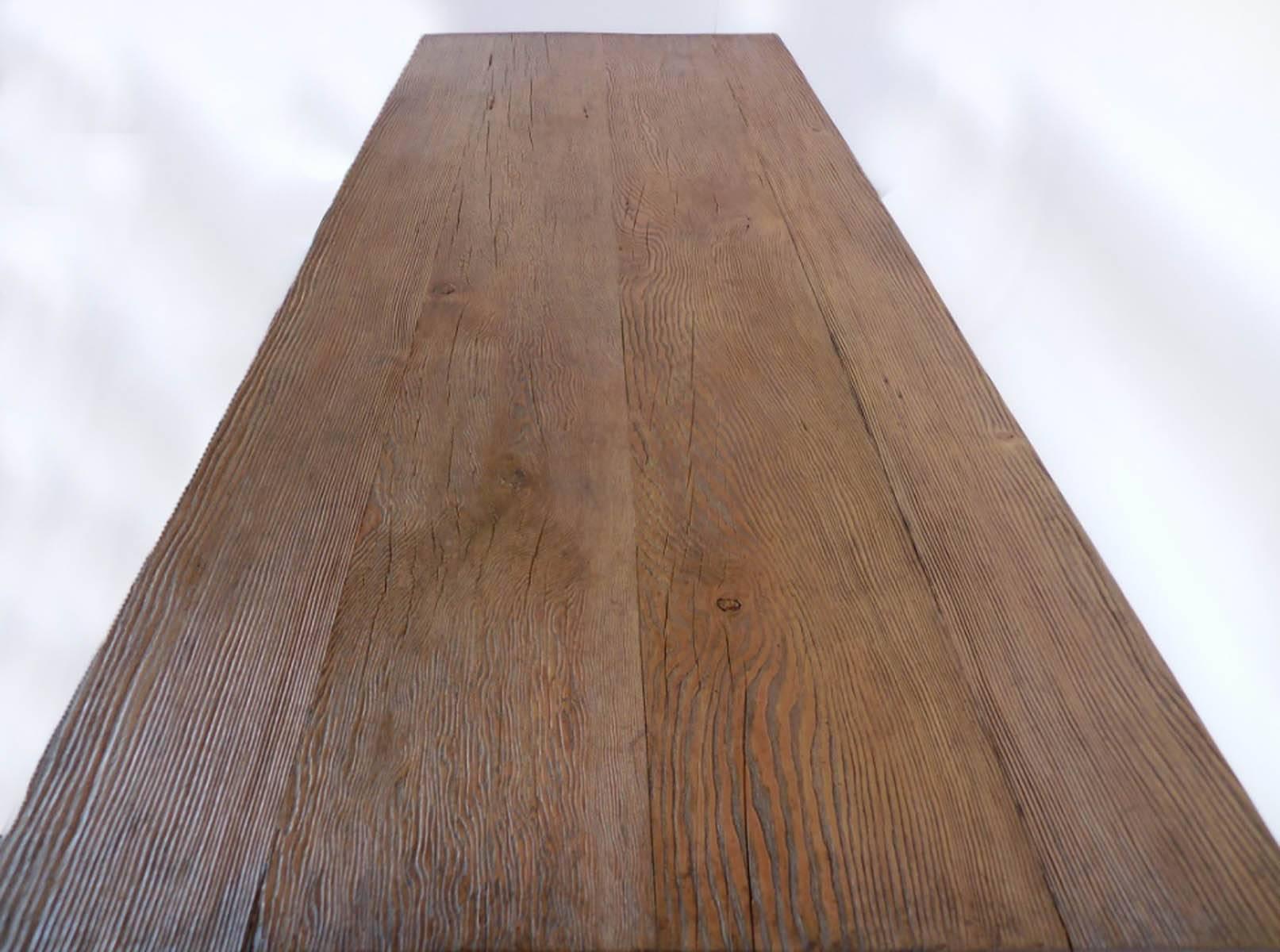 American Dos Gallos Custom Reclaimed Wood Table with Iron Base