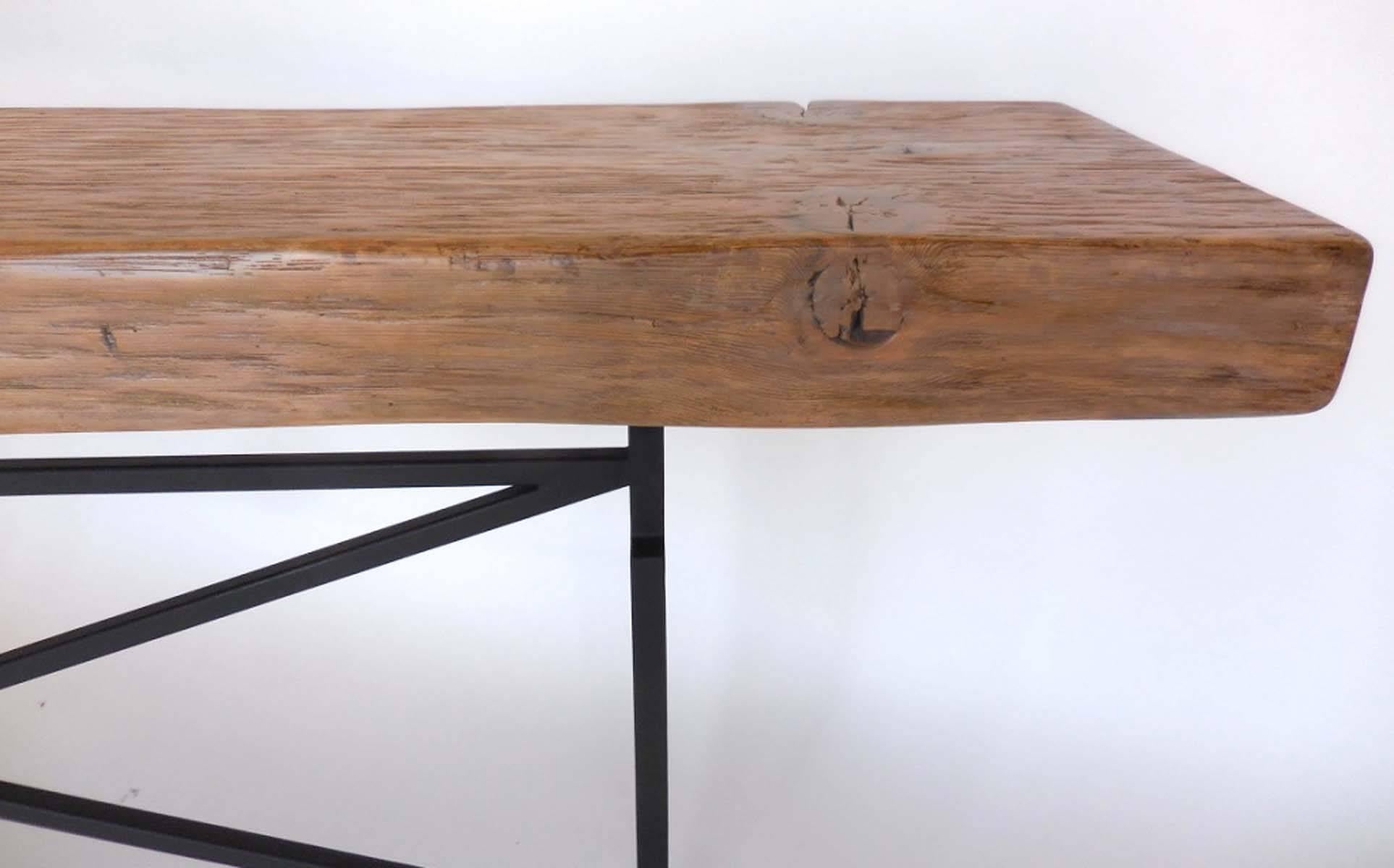 Dos Gallos Reclaimed Wood Console or Sofa Back Table with Hand Forged Iron Base In Good Condition In Los Angeles, CA