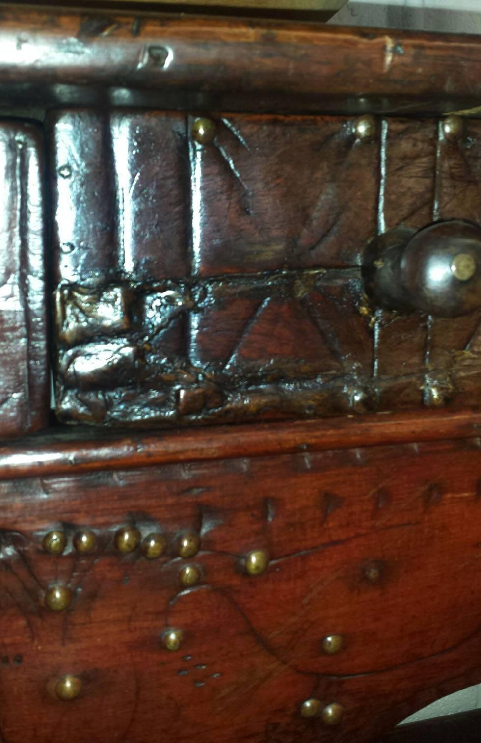 19th Century Lion Foot Carved Nahuala Table with Studs, Carvings and  Drawers In Good Condition In Los Angeles, CA